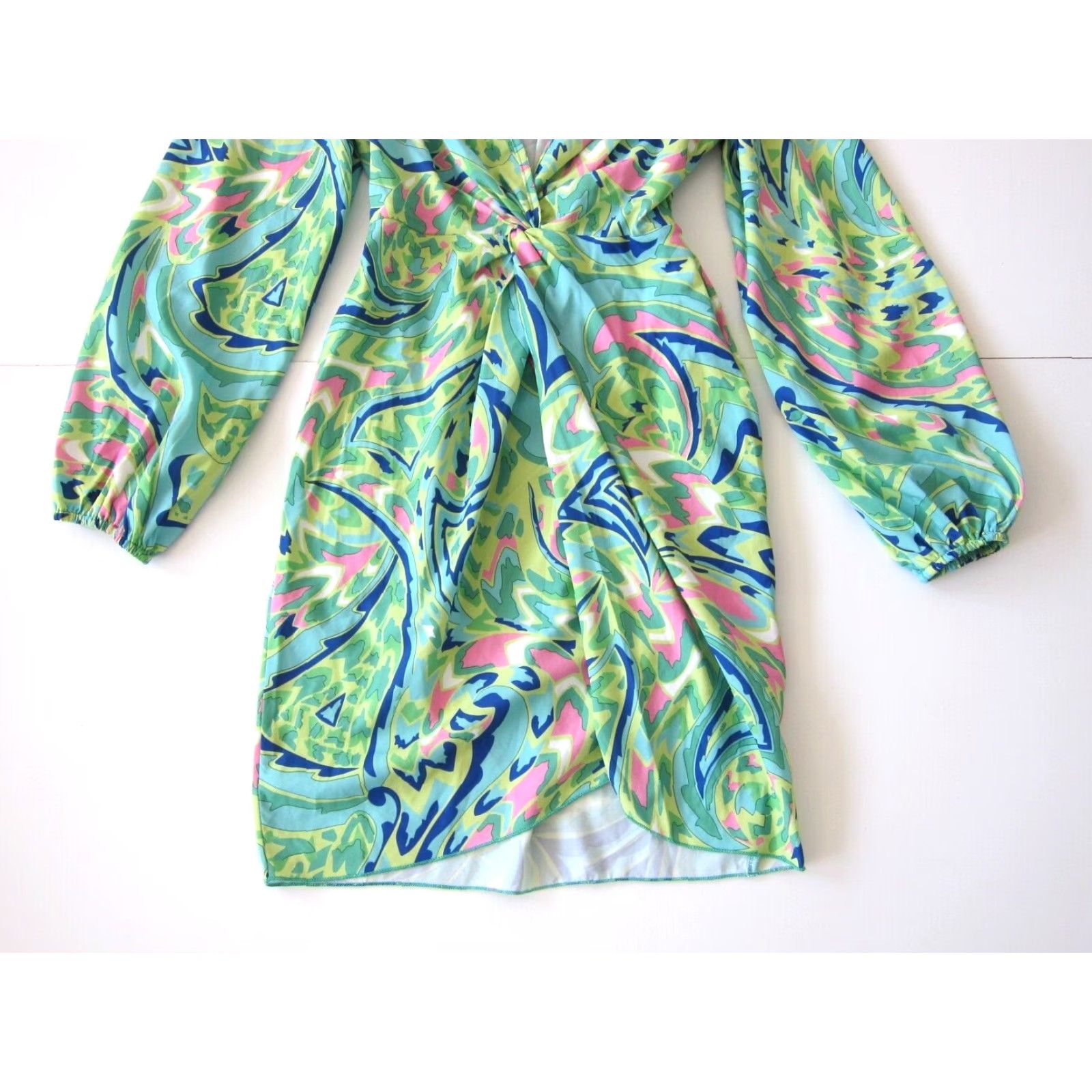 Shein VINTAGE Shein Green Blue Pink Retro Stretch V-Neck Twist Long Sleeve Dress Women XS/2 Size XS / US 0-2 / IT 36-38 - 8 Thumbnail