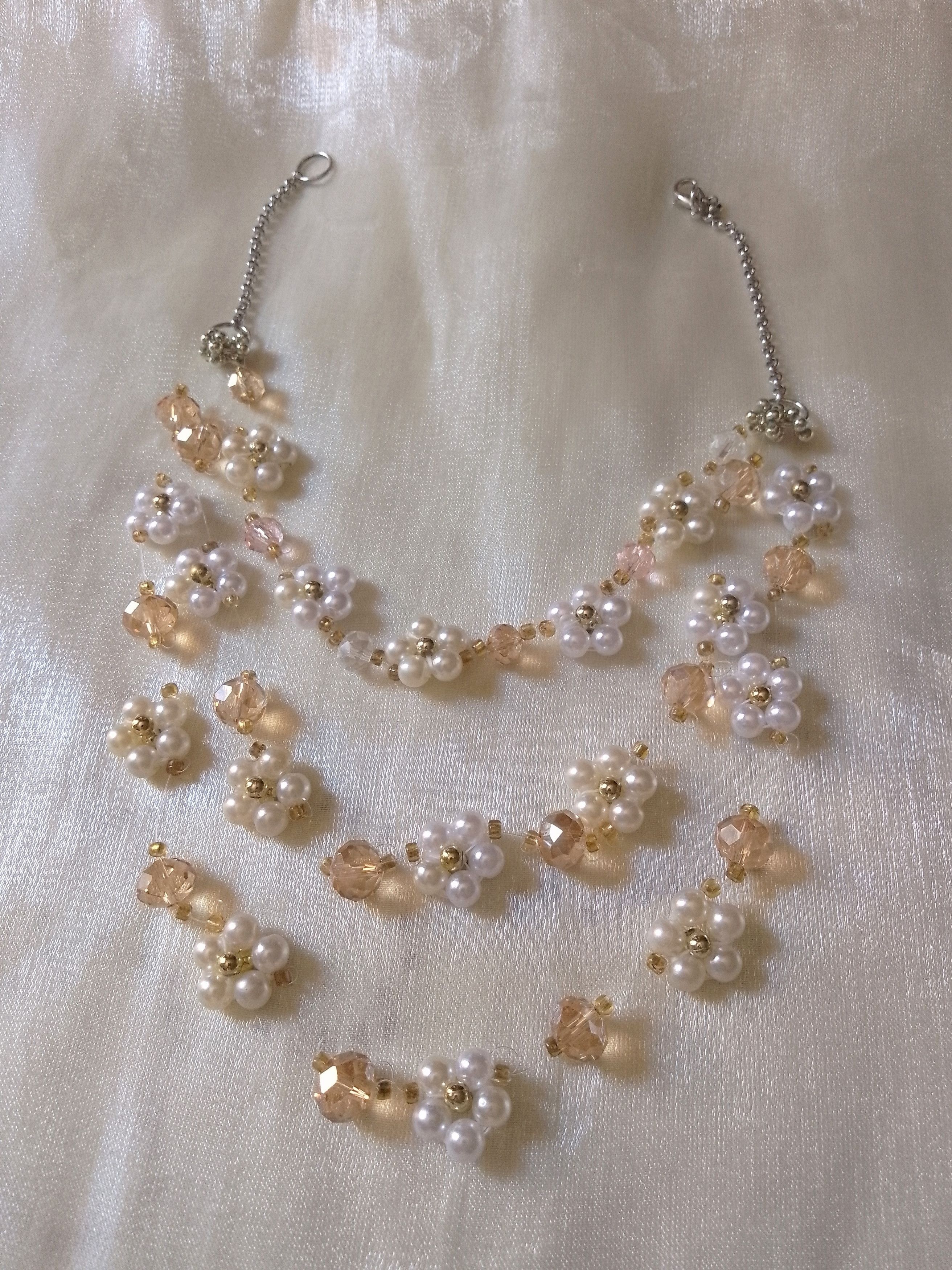 Handmade Necklace Long Beaded Flower Pearls Crystal Multithread Size ONE SIZE - 8 Thumbnail