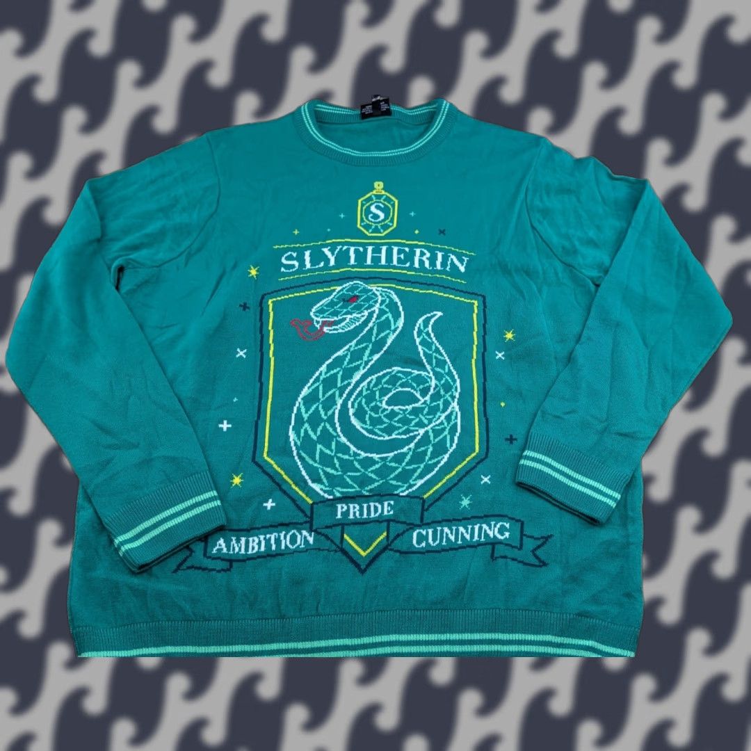 Vintage Harry Potter Slytherin Sweater Mens Size 2XL Green Crest House Logo Slytherin Hoodie Pullover Knitted Knit Casual Vintage 90s Mens Size US XXL / EU 58 / 5 - 1 Thumbnail