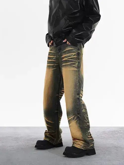 VIBE Retro yellow mud dyed water ripple jeans Size US 32 / EU 48 - 7 Thumbnail