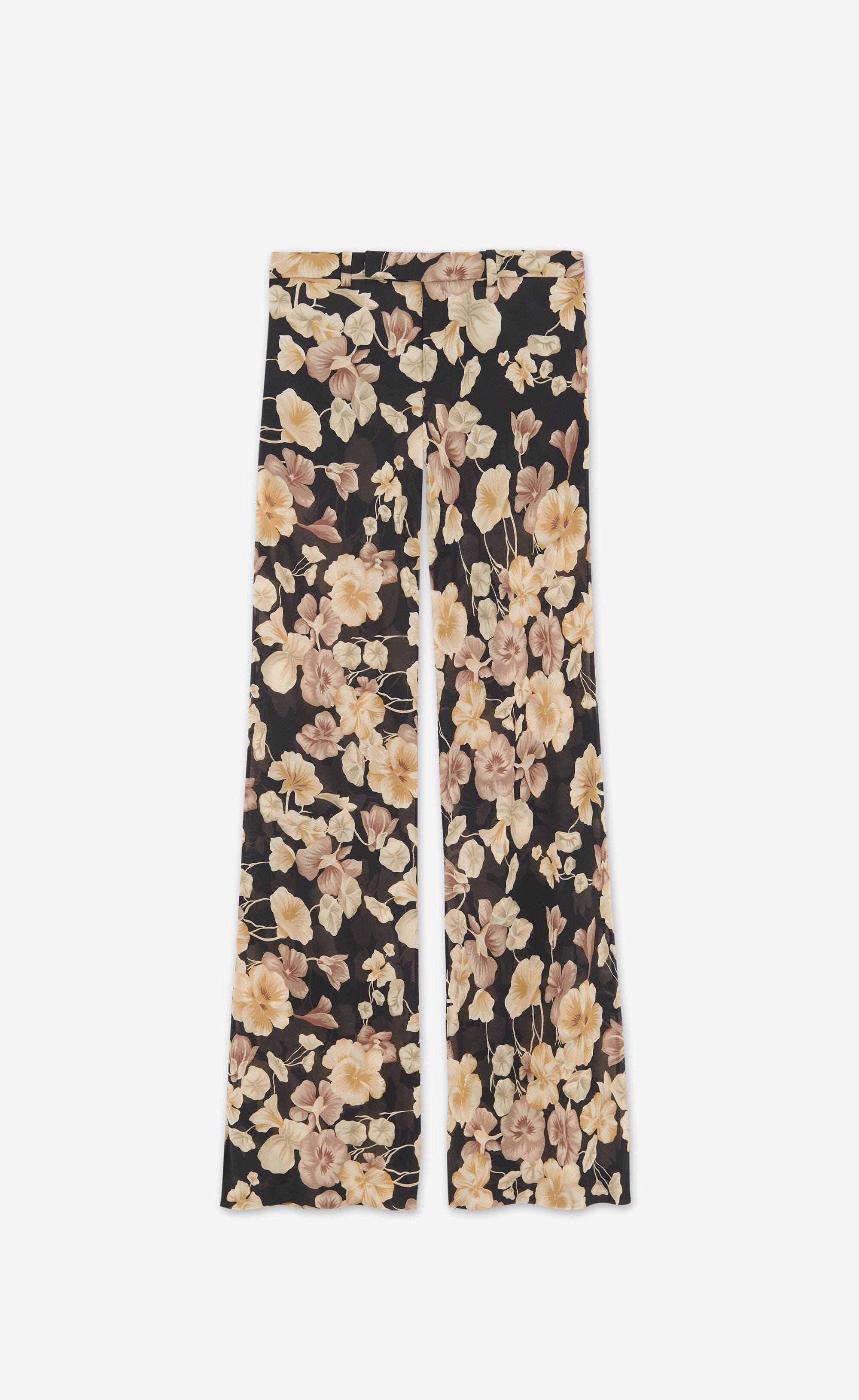 Saint Laurent Paris o1s1wg110125 746612 Flared Pant Floral Silk Georgette Size 27" / US 4 / IT 40 - 1 Thumbnail