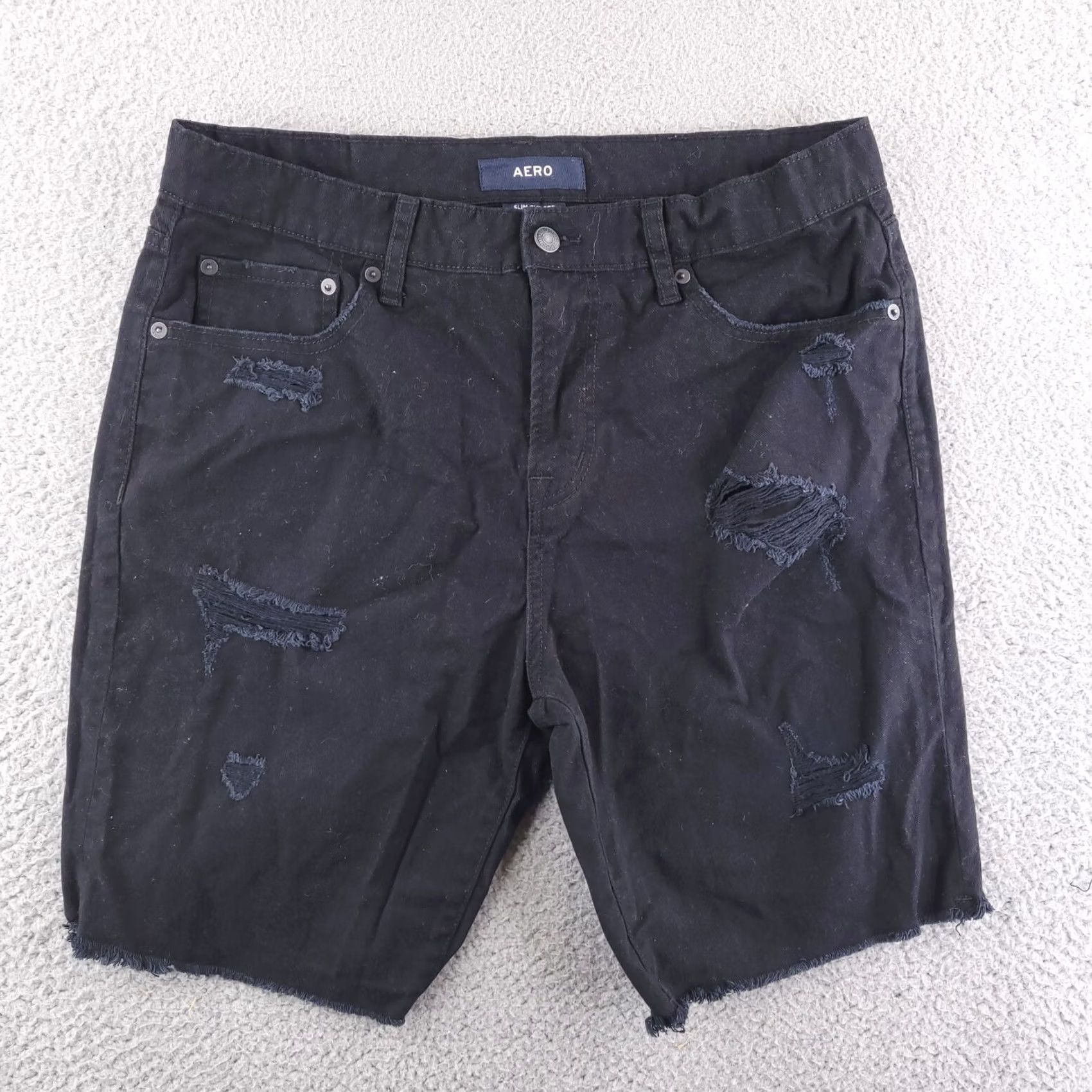 Vintage Aero Shorts Mens 33 Black Slim Denim 9" Inseam Slim Fit Flat Front Chino Pattern Solid Vintage No Brand Aero Size US 33 - 2 Thumbnail