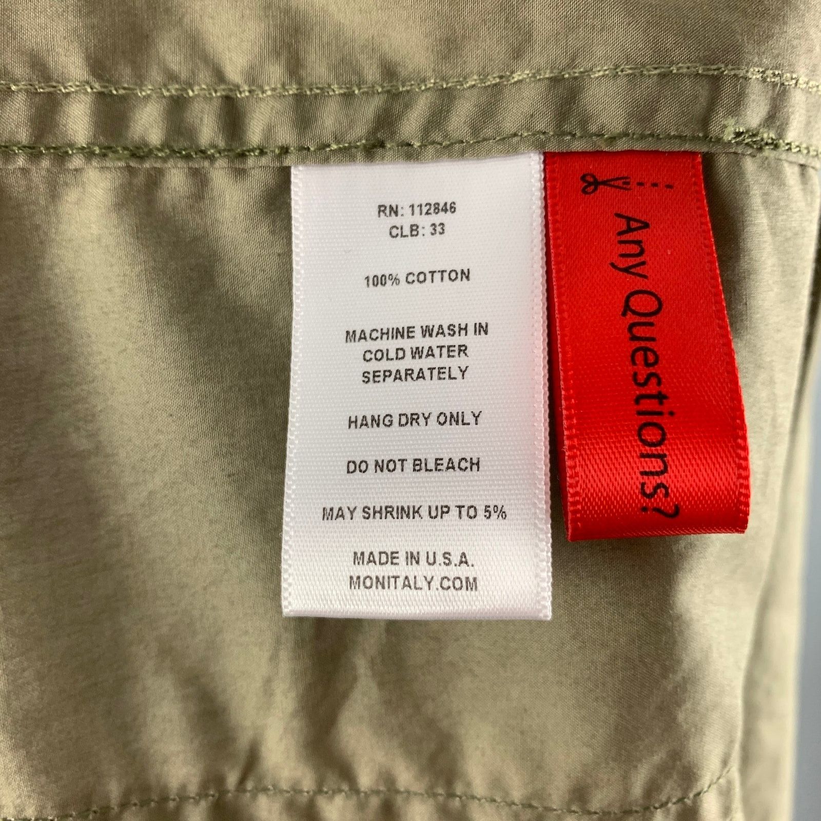 Monitaly MONITALY Size 42 Olive Solid Cotton Lightweight Jacket Size US L / EU 52-54 / 3 - 5 Thumbnail