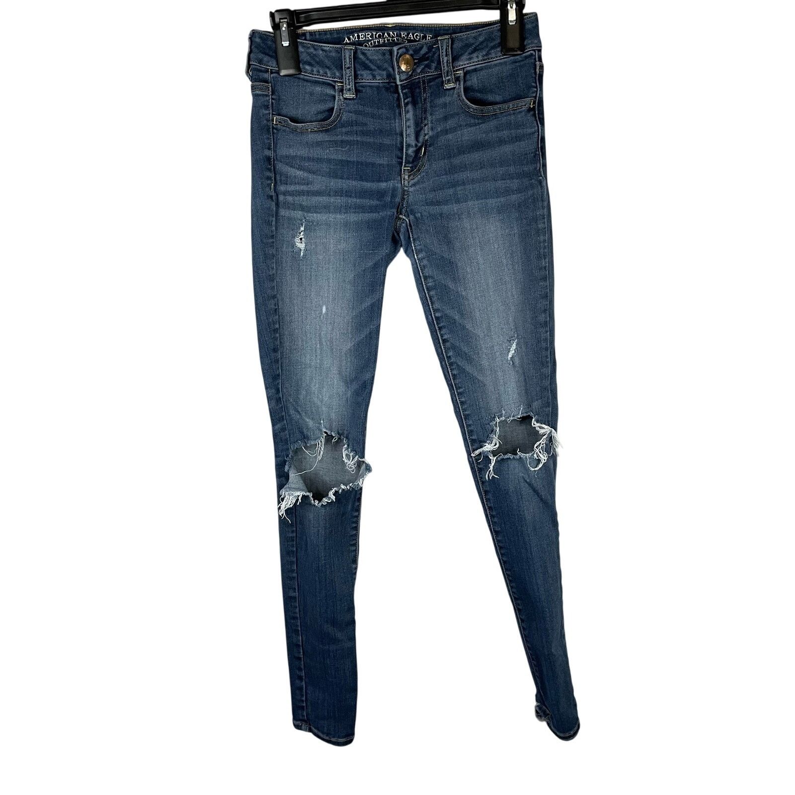 American Eagle Outfitters American Eagle Jeggings 4R Medium Wash Distressed Skinny Size 27" / US 4 / IT 40 - 1 Thumbnail