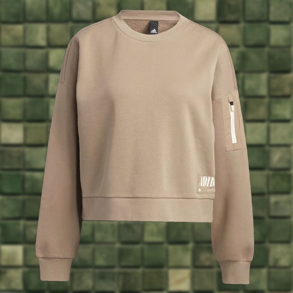 Adidas Adidas Women's Lite Novelty Crew Sweatshirt, Chalky Brown | Sweater, 80% Cotton/20% Polyester, Crew Neck, Zip Pocket, Pullover, Medium, Women’s Size M / US 6-8 / IT 42-44 - 1 Preview