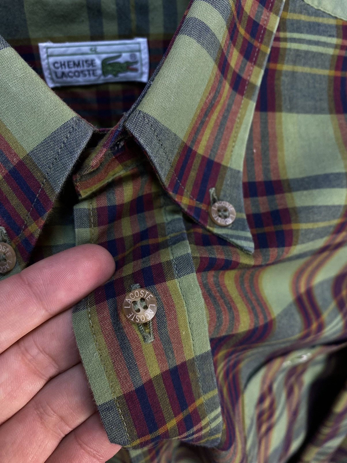 Lacoste × Vintage Vintage Men's Lacoste Chemise Plaid Green Long Sleeve Shirt Size US XL / EU 56 / 4 - 10 Thumbnail