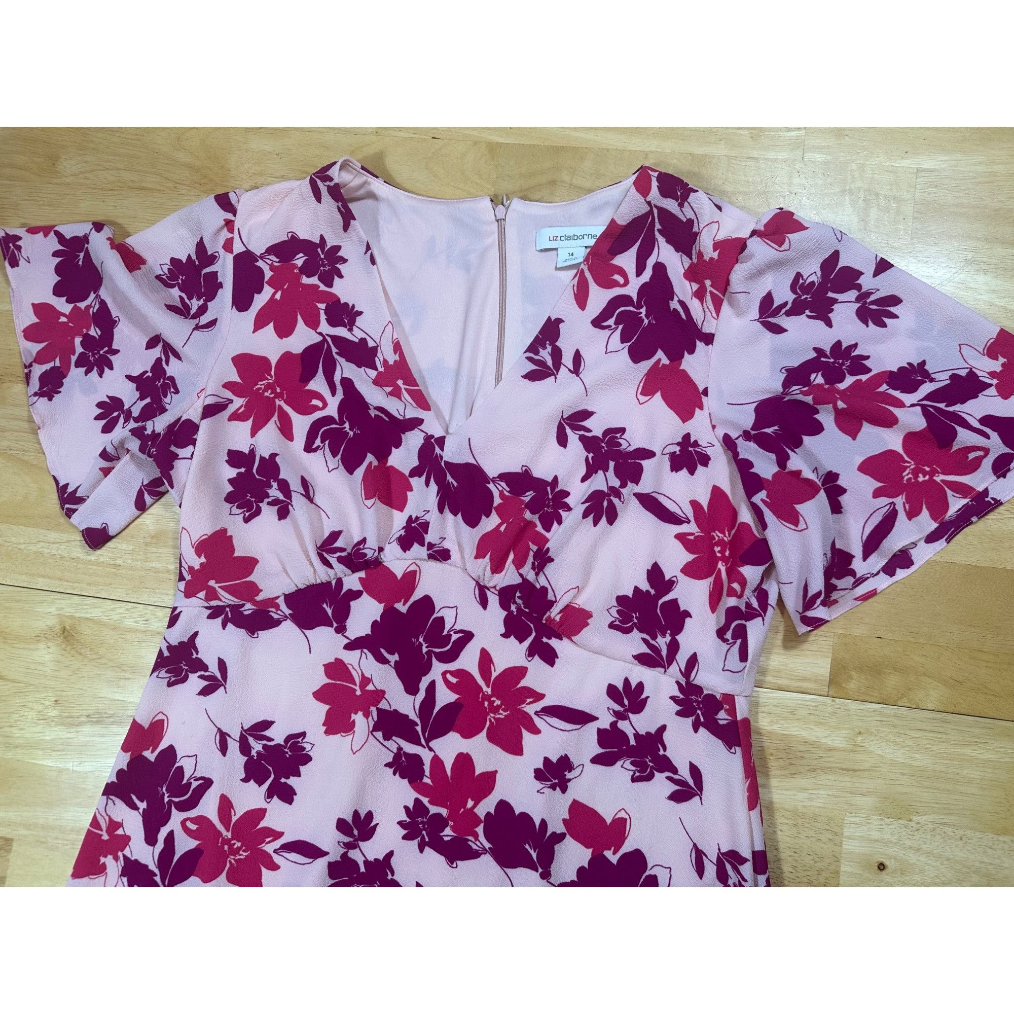 Liz Claiborne Liz Clairbone Floral Midi Trumpet Dress Pink Size 14 Size XL / US 12-14 / IT 48-50 - 2 Thumbnail