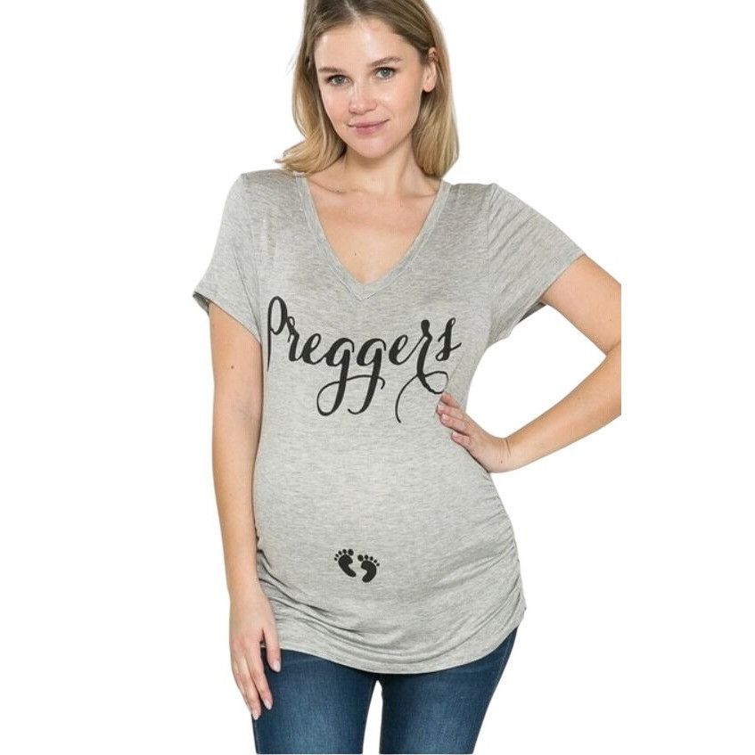 Other 1French Pastry "Preggers" Maternity T-Shirt XL Gray Size XL / US 12-14 / IT 48-50 - 2 Thumbnail