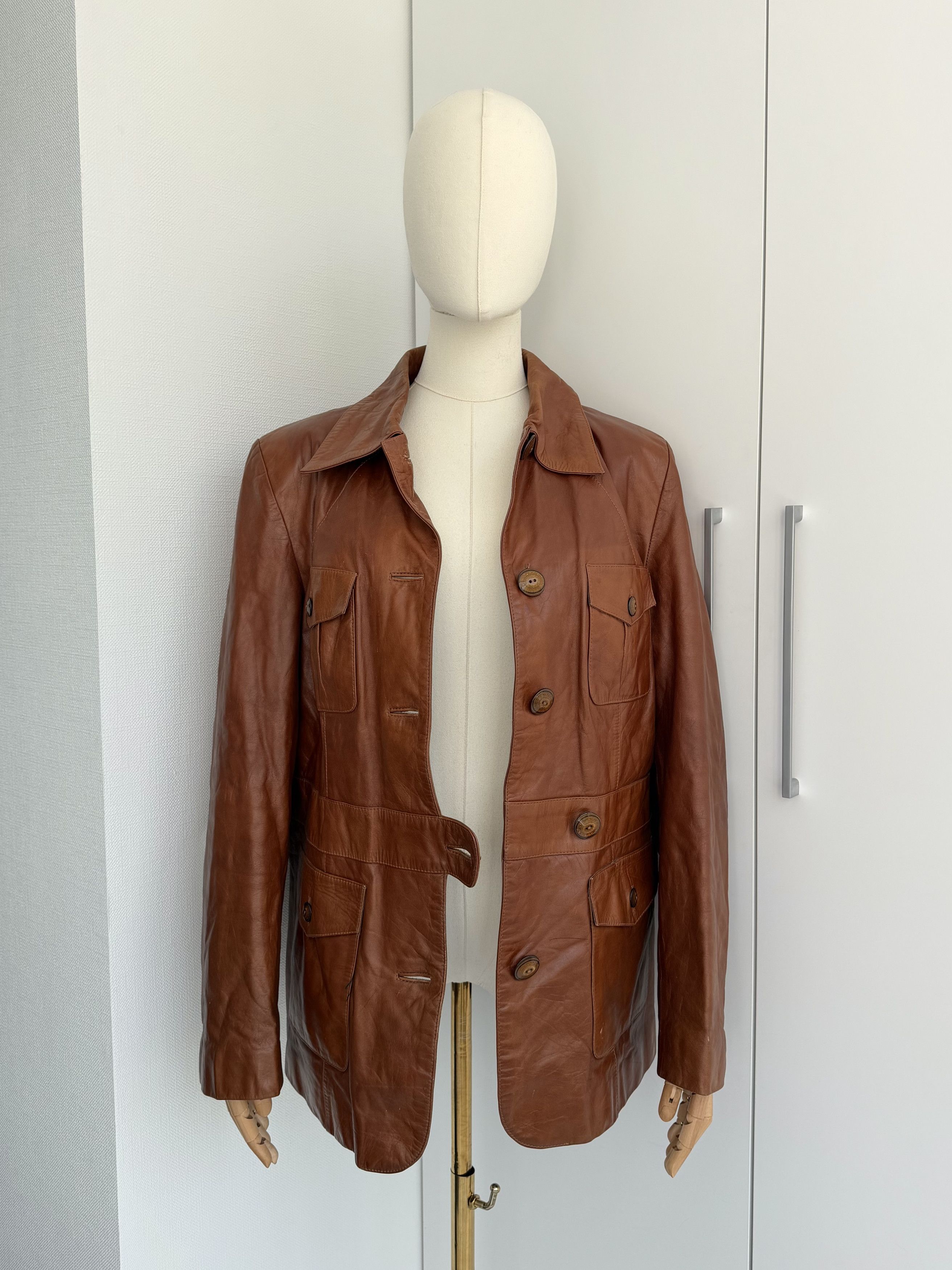 Genuine Leather Vintage Leather Utility Jacket Women Safari Retro Buttoned Size M / US 6-8 / IT 42-44 - 3 Thumbnail