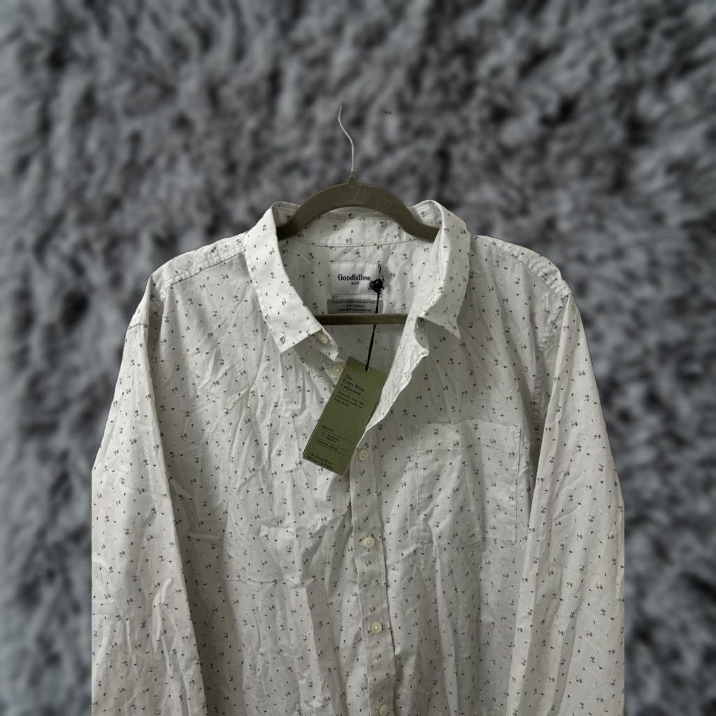 Vintage Goodfellow & Co Shirt Mens XL White Slim Poplin Button-Up Mushroom Print L/S NWT Size US XL / EU 56 / 4 - 1 Thumbnail