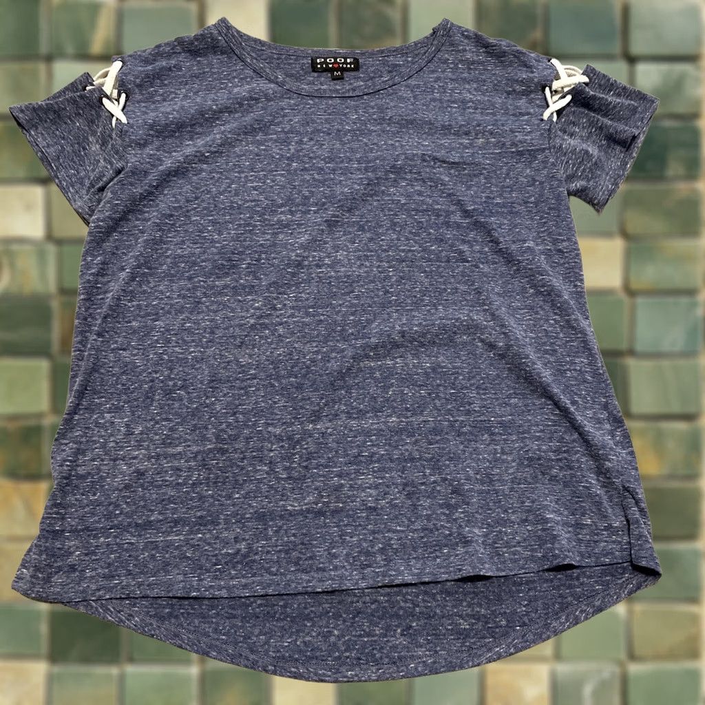Vintage Poof NY Lace Up Short Sleeve Shirt M Baseball Cold Shoulder Casual Blue White Ladies Baseball Shirt LG Short Sleeve Shirt Casual Sporty 90s Size M / US 6-8 / IT 42-44 - 1 Thumbnail