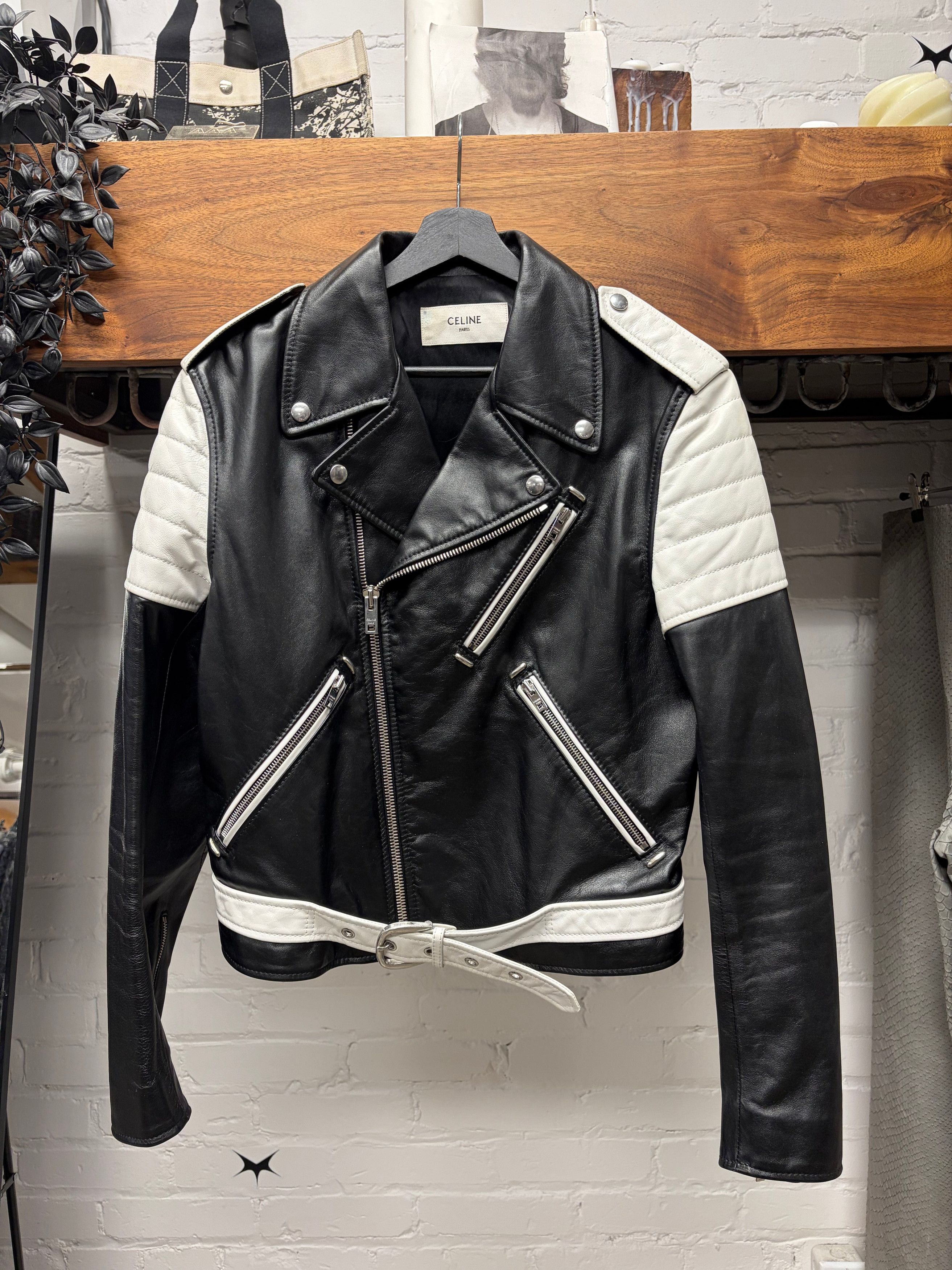 Celine SS2019 Celine by Hedi Slimane Runway Look 13 Padded Calfskin Leather Biker Jacket Size US M / EU 48-50 / 2 - 1 Thumbnail