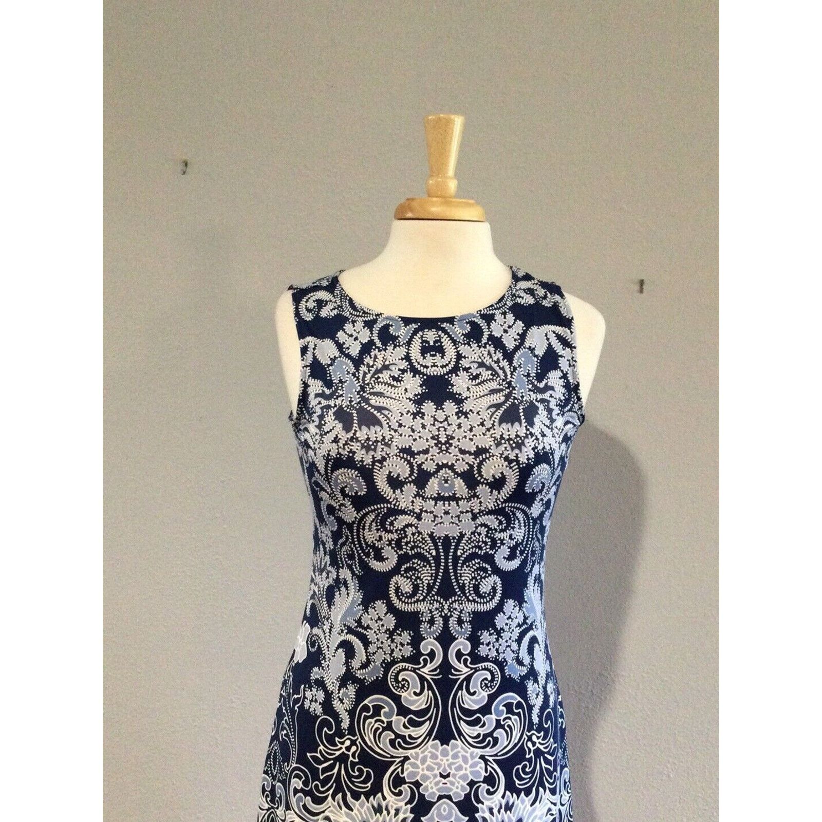 Other Haani Blue/White Graphic Print Sheath Dress Petite Small Size S / US 4 / IT 40 - 2 Thumbnail