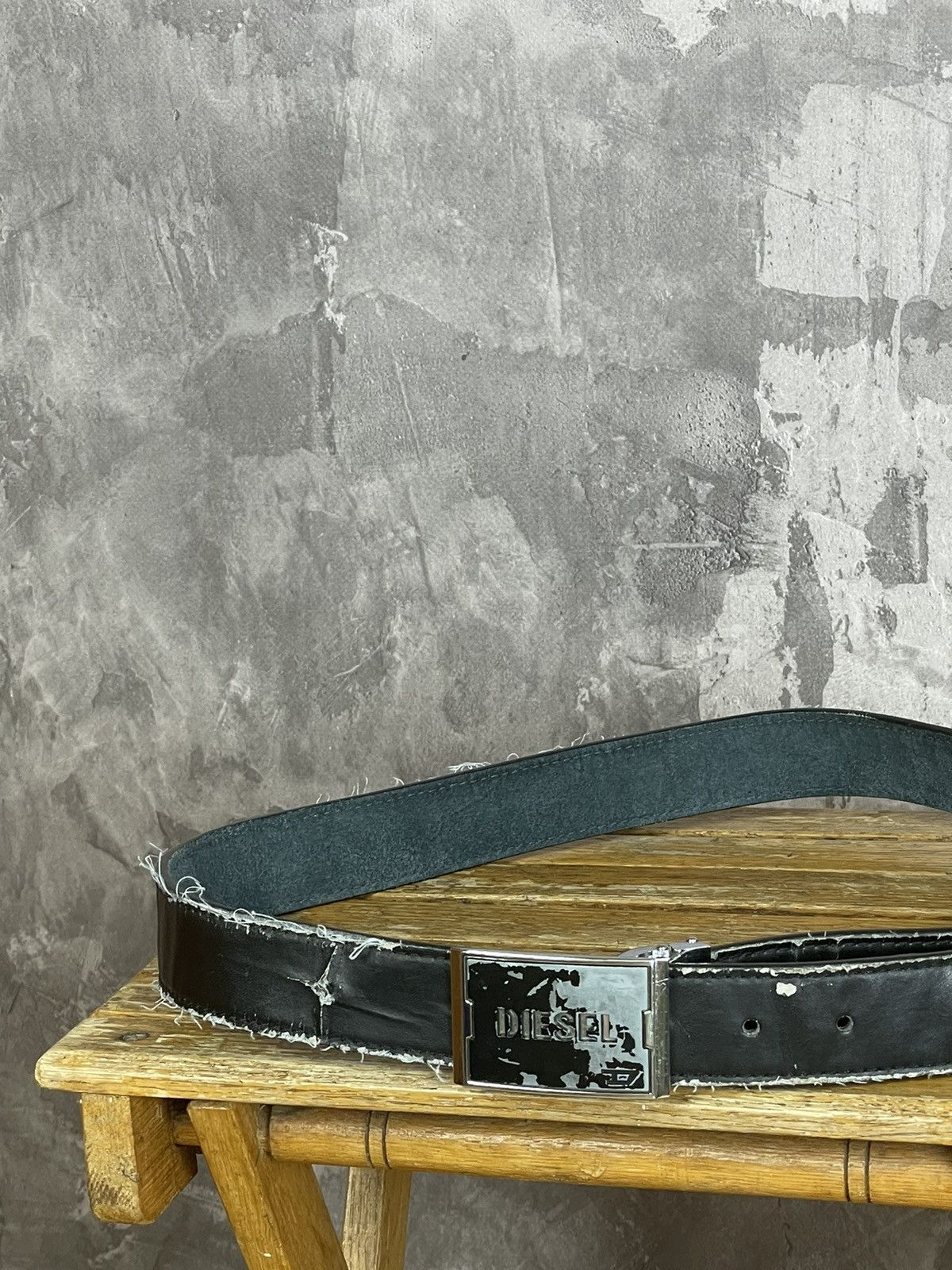 Diesel × Japanese Brand ☠️ DIESEL 90s Vintage Trashed Leather Distressed Metal Belt Size ONE SIZE - 2 Thumbnail