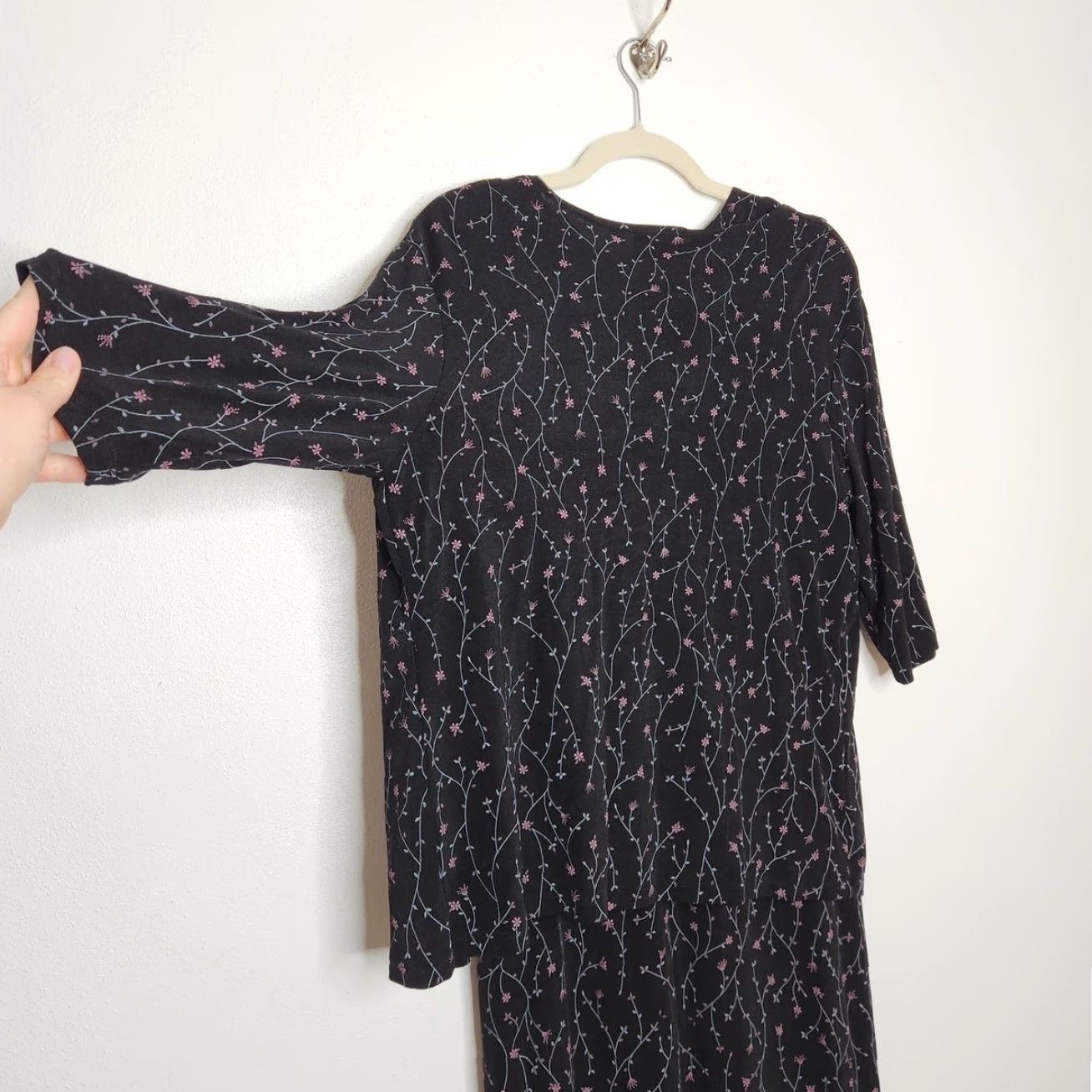 Vintage VINTAGE 90s Dress Cardigan Maxi Black Women M Long Slouchy Stretchy Floral Flower Goth 2 Piece ES SE Dress Size M Womens Size M / US 6-8 / IT 42-44 - 6 Thumbnail