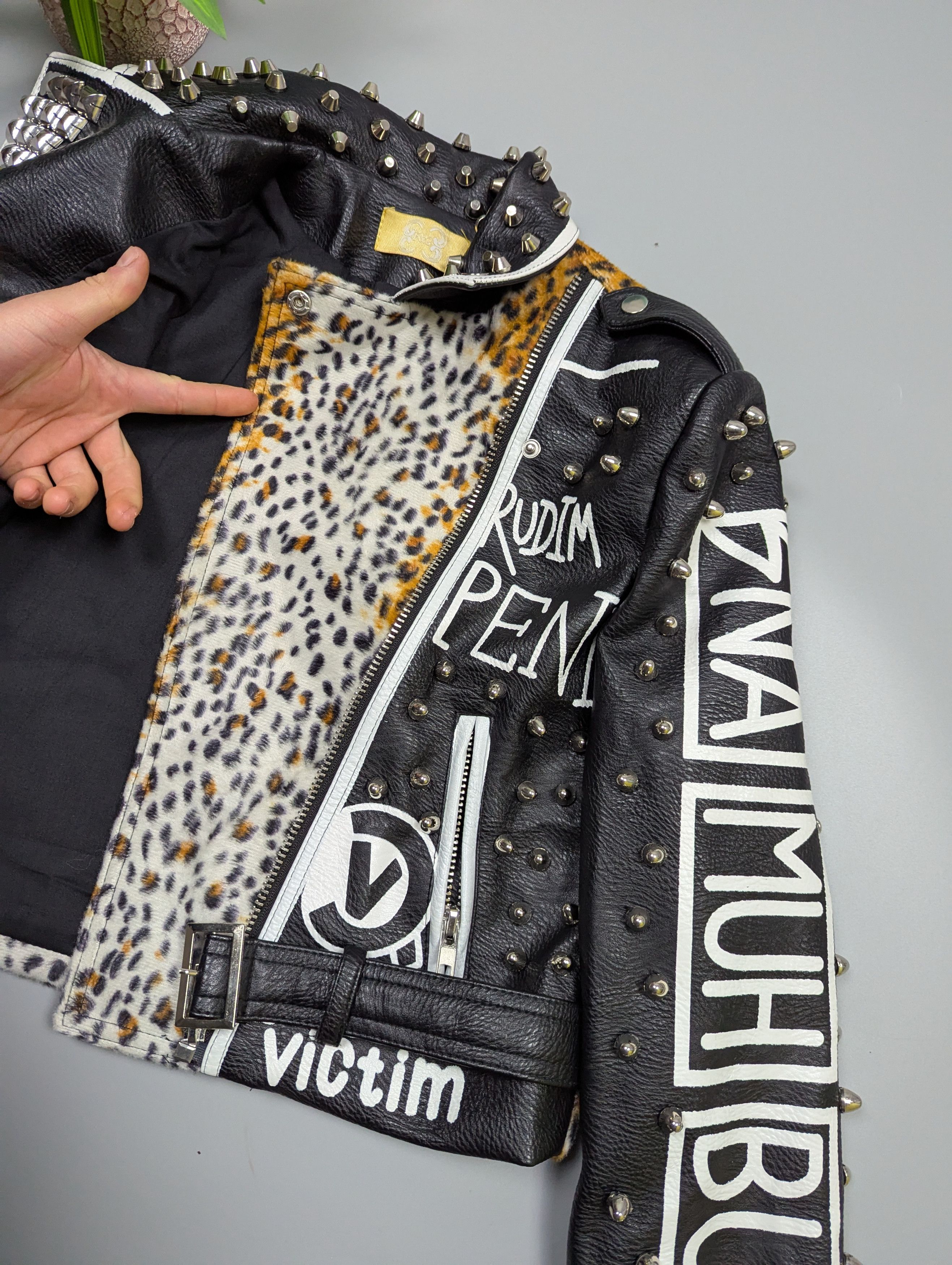 Hysteric Glamour Y2K Punk Rock Studded Graffiti Jacket Biker Leather Style Size M / US 6-8 / IT 42-44 - 11 Thumbnail