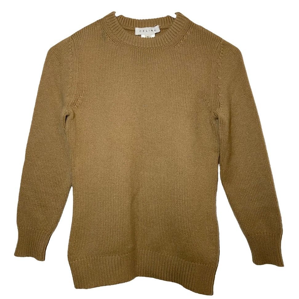 image of Celine Sweater 100% Cashmere Knit Long Sleeve Carmel Brown S, Women's (Size Small)