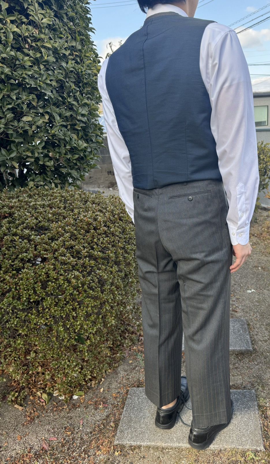 Other Autumn〜Spring Vintage Blue Gray Pinstripe 3 Piece Wool Suit Size 42R - 6 Thumbnail