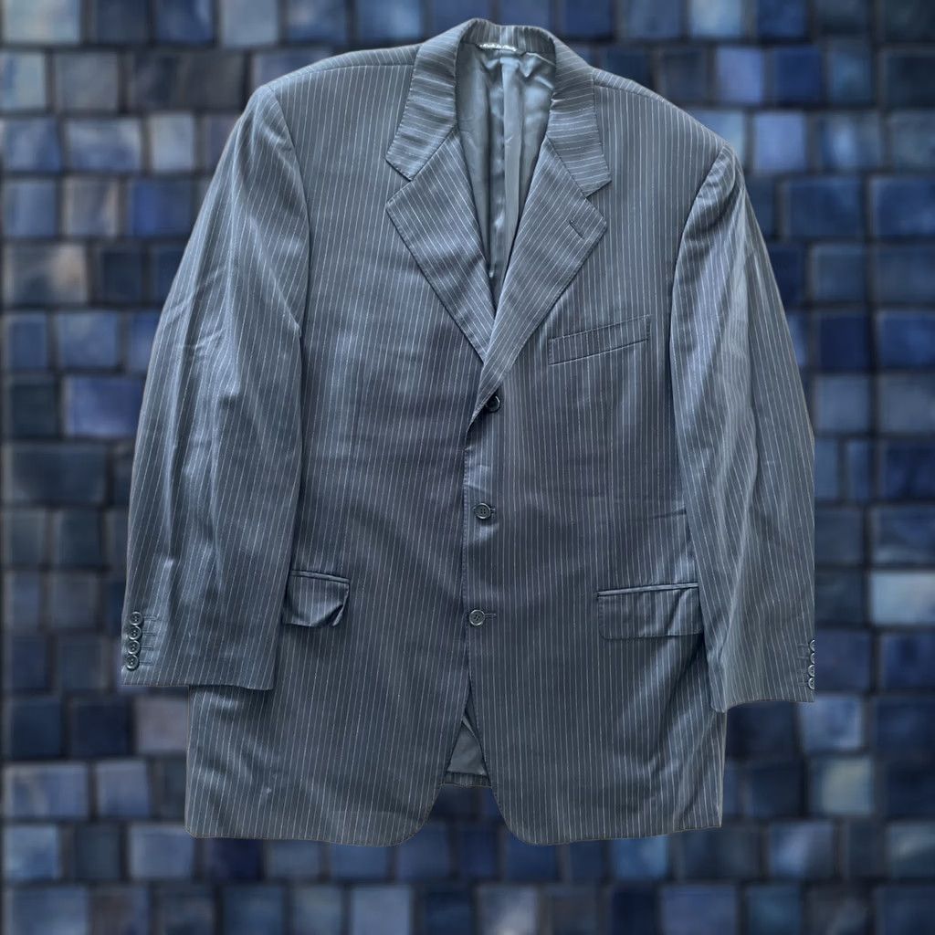 Canali VINTAGE Canali Blazer Jacket Blue Pinstripe Luxury Italy Men 58 (48R US) Sport Coat 90s Designer Size 48R - 1 Thumbnail