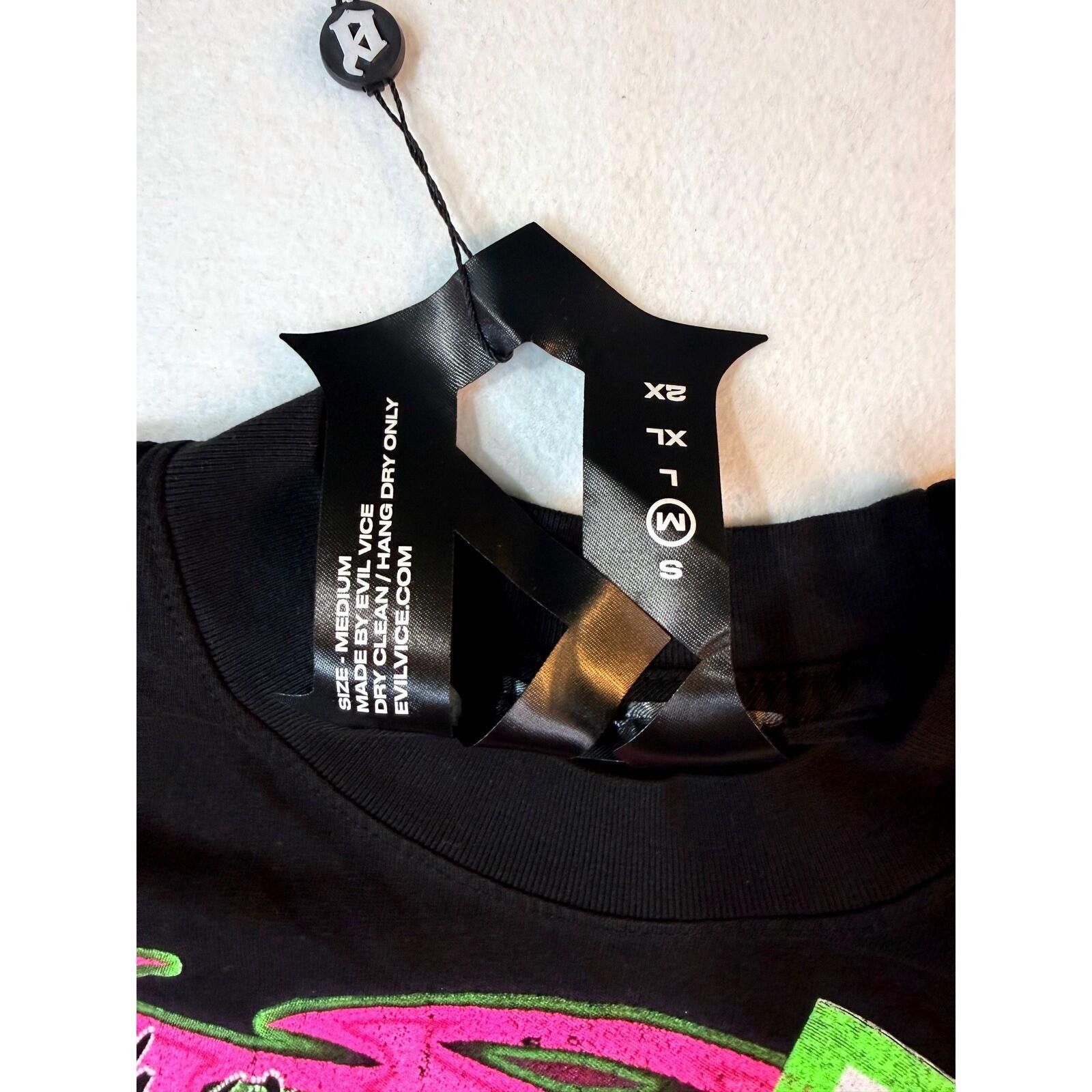 Other Evil Vice Mens Med T-Shirt Black AOP Neon Y2K Streetwear NWT Size US M / EU 48-50 / 2 - 6 Thumbnail