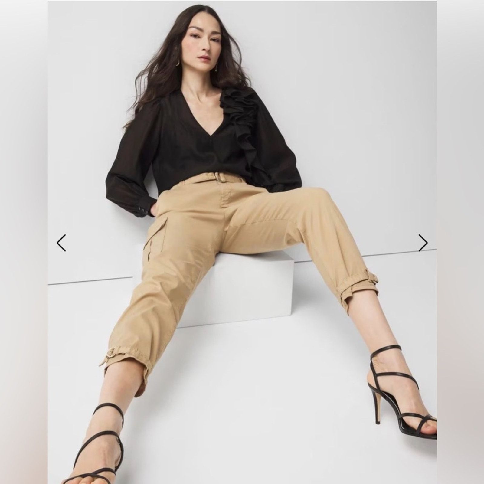 White House Black Market WHBM Extra High Rise Pret Tan Cargo Tapered Ankle Pants. Size 25" / US 0 / IT 36 - 4 Thumbnail
