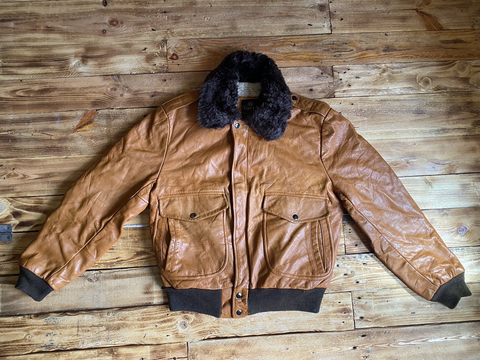 image of Cooper Vintage Bomber Leather Jacket Size 40’ Mastard Brown, Men's