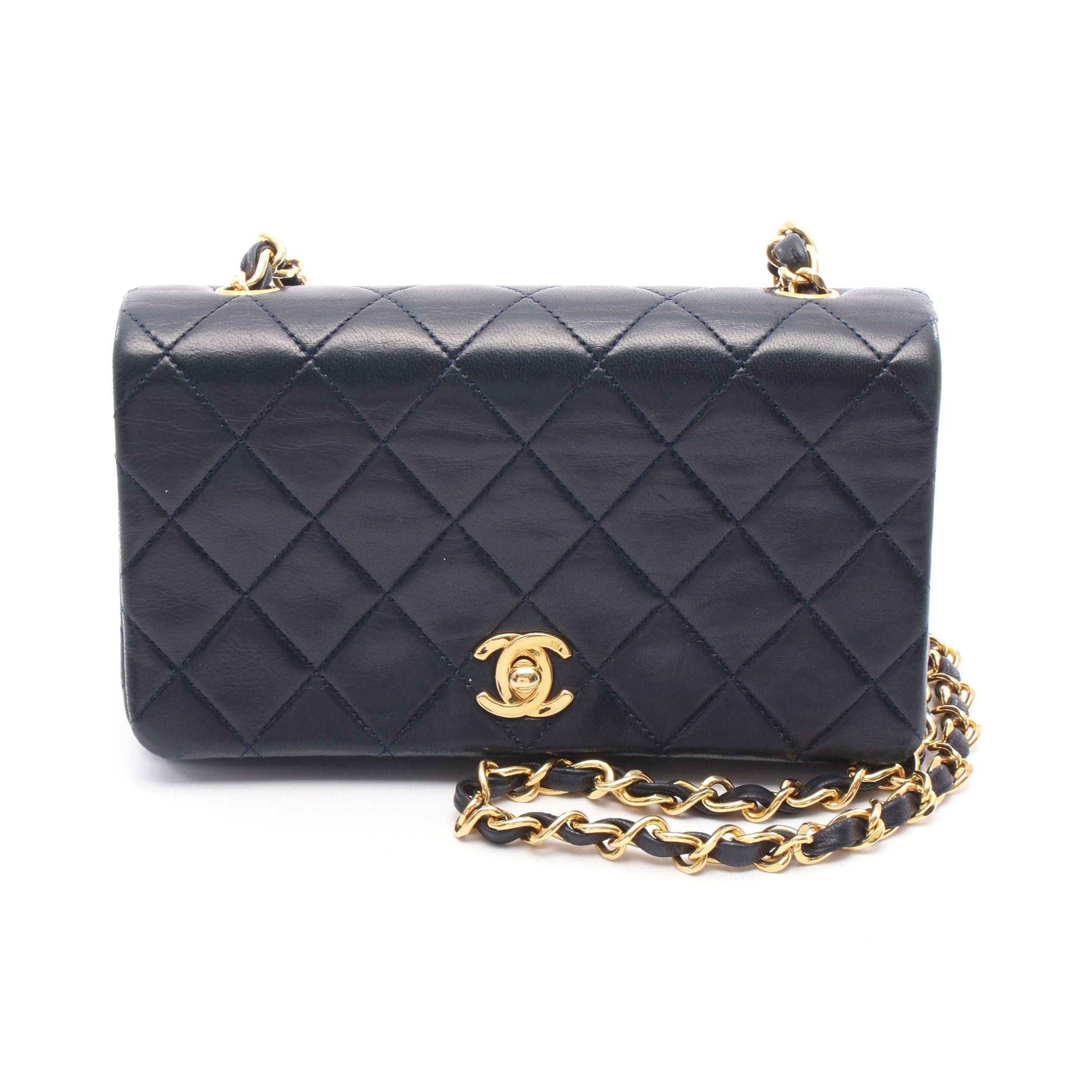 Chanel Chanel Mini Matelasse Full Flap Chain Shoulder Bag Lambskin Navy Gold Hardware Size ONE SIZE - 1 Thumbnail