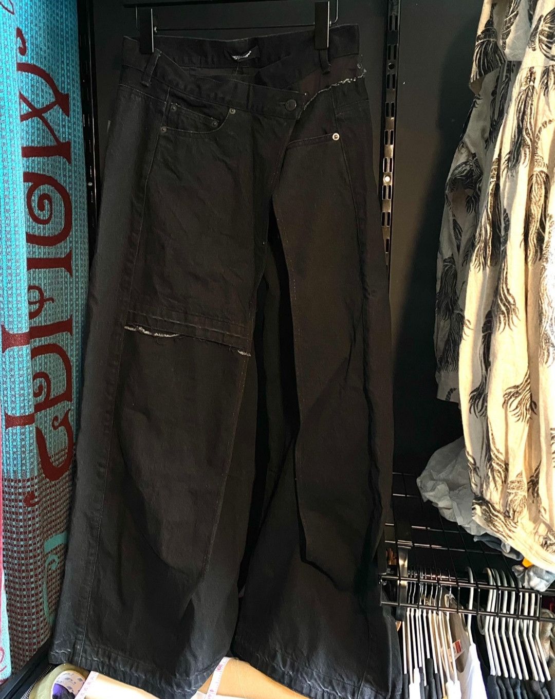 Undercover undercover Black Denim Deconstructed Wide Leg Pants Size US 29 - 1 Thumbnail