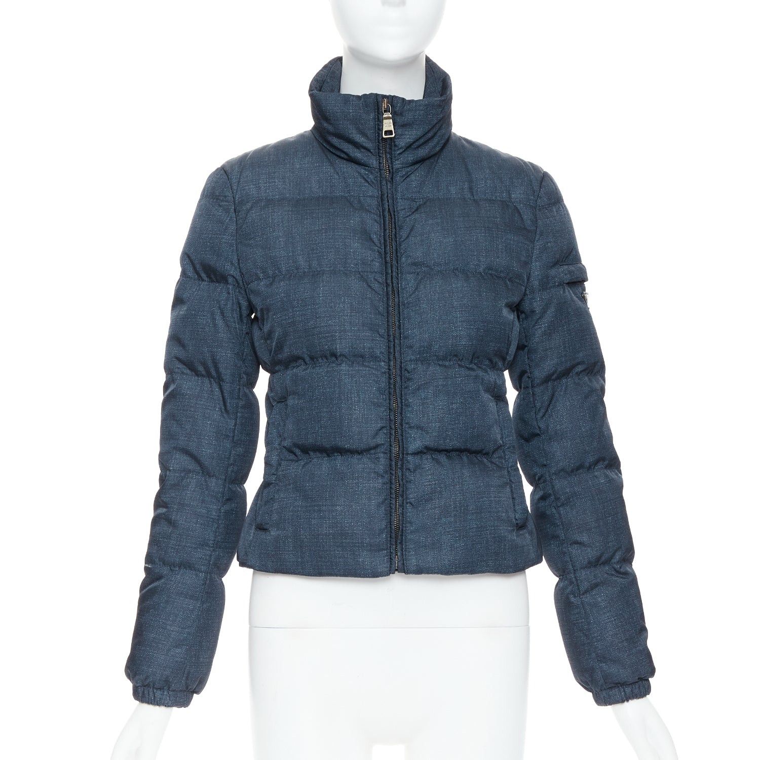 Prada PRADA 2011 navy denim fabric print triangle logo cropped puffer jacket IT38 XS Size XS / US 0-2 / IT 36-38 - 1 Thumbnail