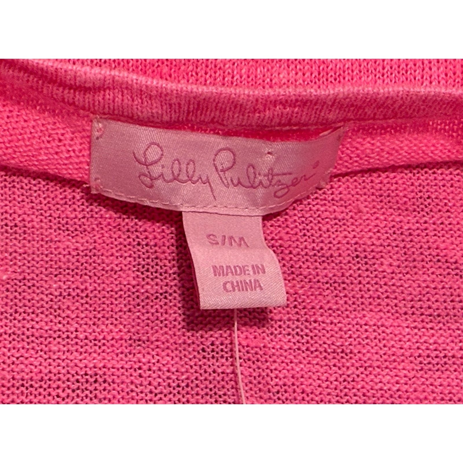 Lilly Pulitzer VINTAGE Lilly Pulitzer Women's Sweater Pullover Oversized Linen S/M Pink Kir Royal 100% Linen Size S / US 4 / IT 40 - 5 Thumbnail