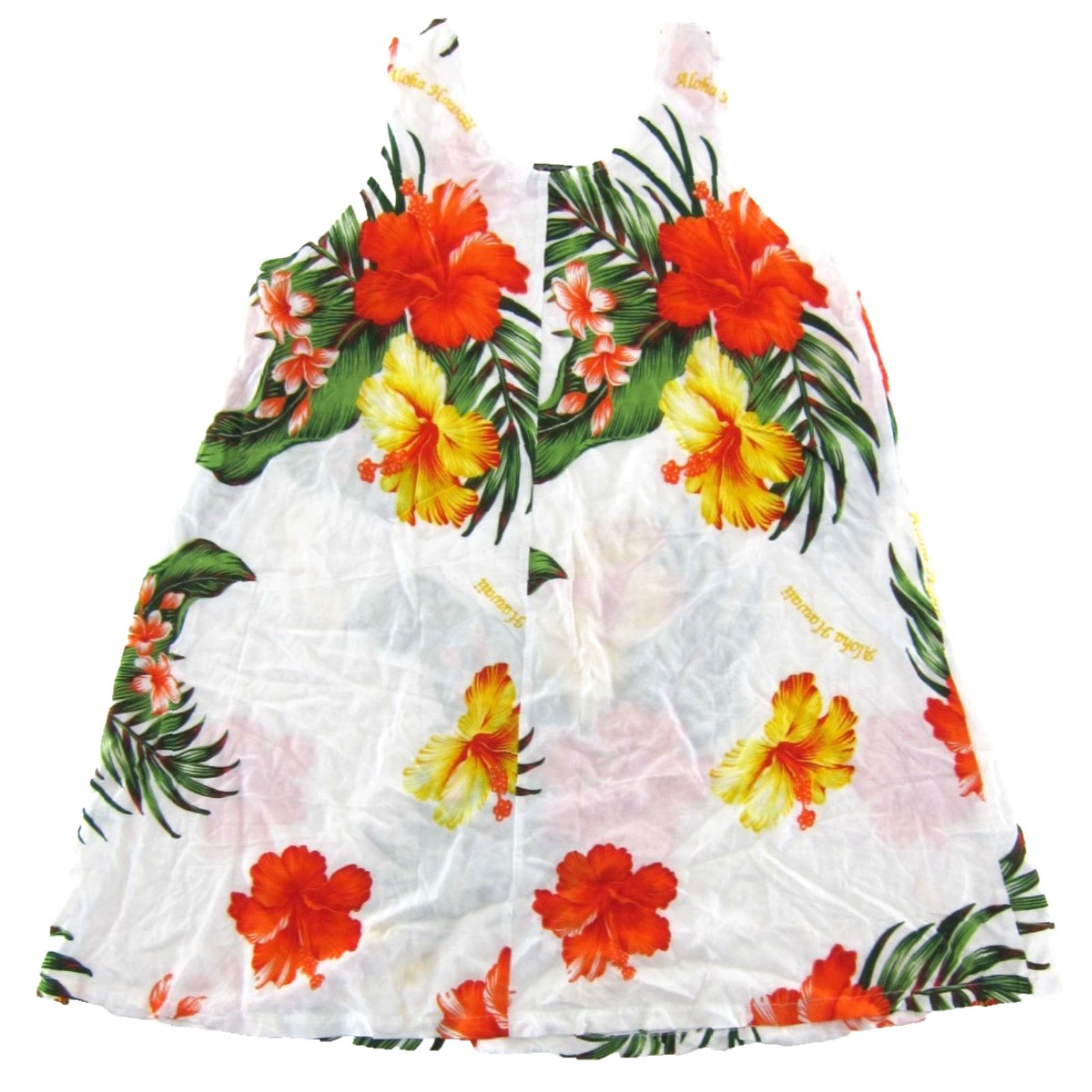 Vintage VTG Aloha Fashion White Orange Green Hawaiian Floral Tank Tunic Sun Dress Large Size L / US 10 / IT 46 - 2 Thumbnail