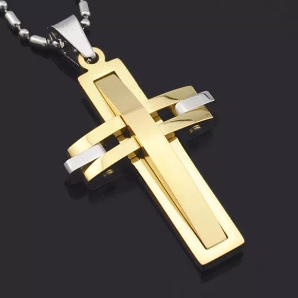 Other Unisex Stainless Steel Cross Pendant Necklace (Gold) Size ONE SIZE - 3 Thumbnail