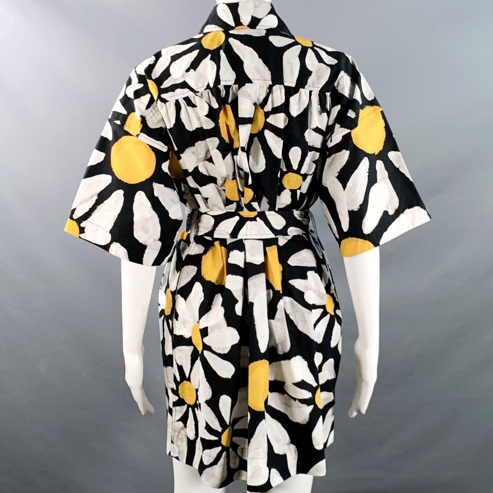 Marni MARNI Shirt dress Euphoria Poplin Floral Belted Mini Black White Yellow, Size 2, Cotton, Italy, Women Size XS / US 0-2 / IT 36-38 - 4 Thumbnail