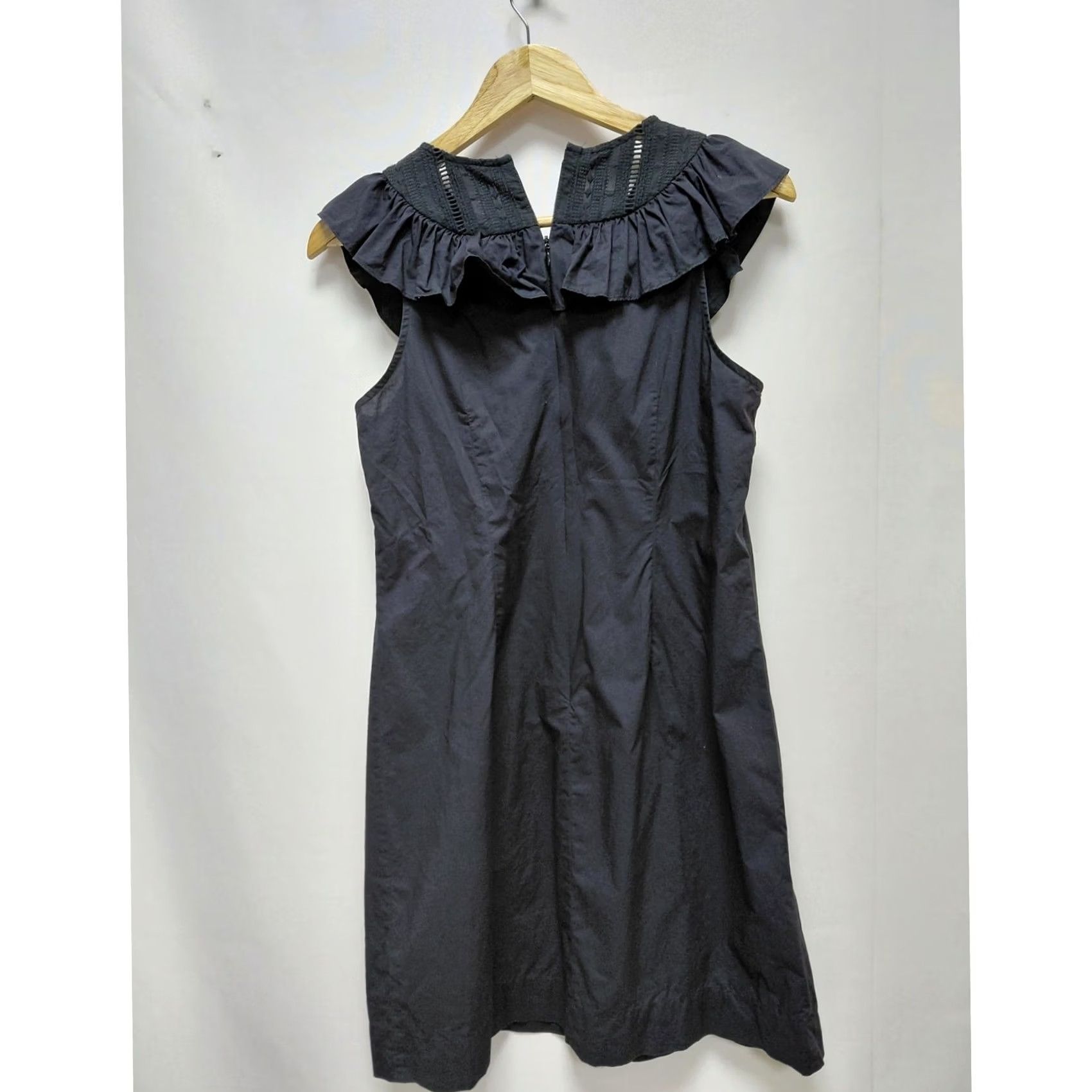 J.Crew J.CREW Dress Womens 4 Black Ruffle Neck Textured Yoke Cotton Sleeveless Size Size S / US 4 / IT 40 - 2 Thumbnail