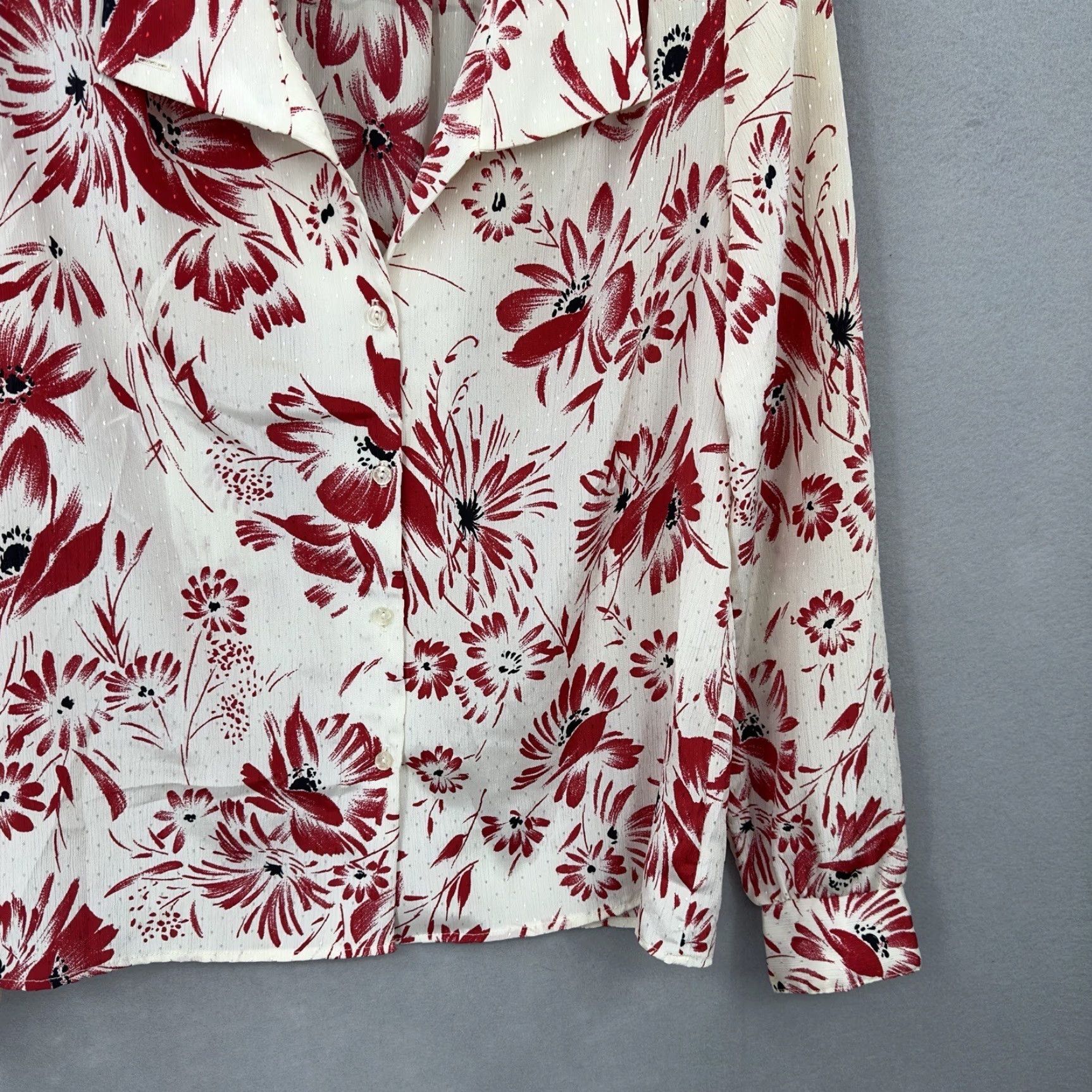Vintage VINTAGE Pykettes Blouse Womens 10 Floral Button Front Ivory Polyester Balloon Sleeve 70s Womens Blouse Size L / US 10 / IT 46 - 3 Thumbnail
