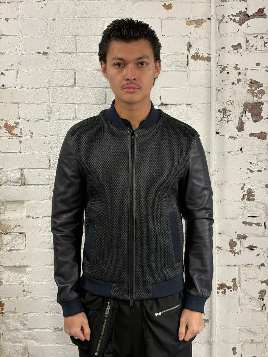 Emporio Armani AW2018 Emporio Armani Navy & Black Waffled Leather Bomber Jacket Size US M / EU 48-50 / 2 - 3 Thumbnail