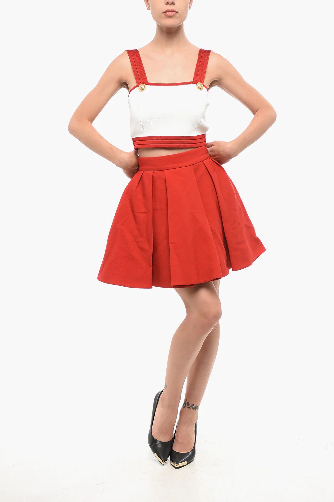 Balmain og1mm0326 Knit Crop Top in White/Red Size XS / US 0-2 / IT 36-38 - 4 Thumbnail