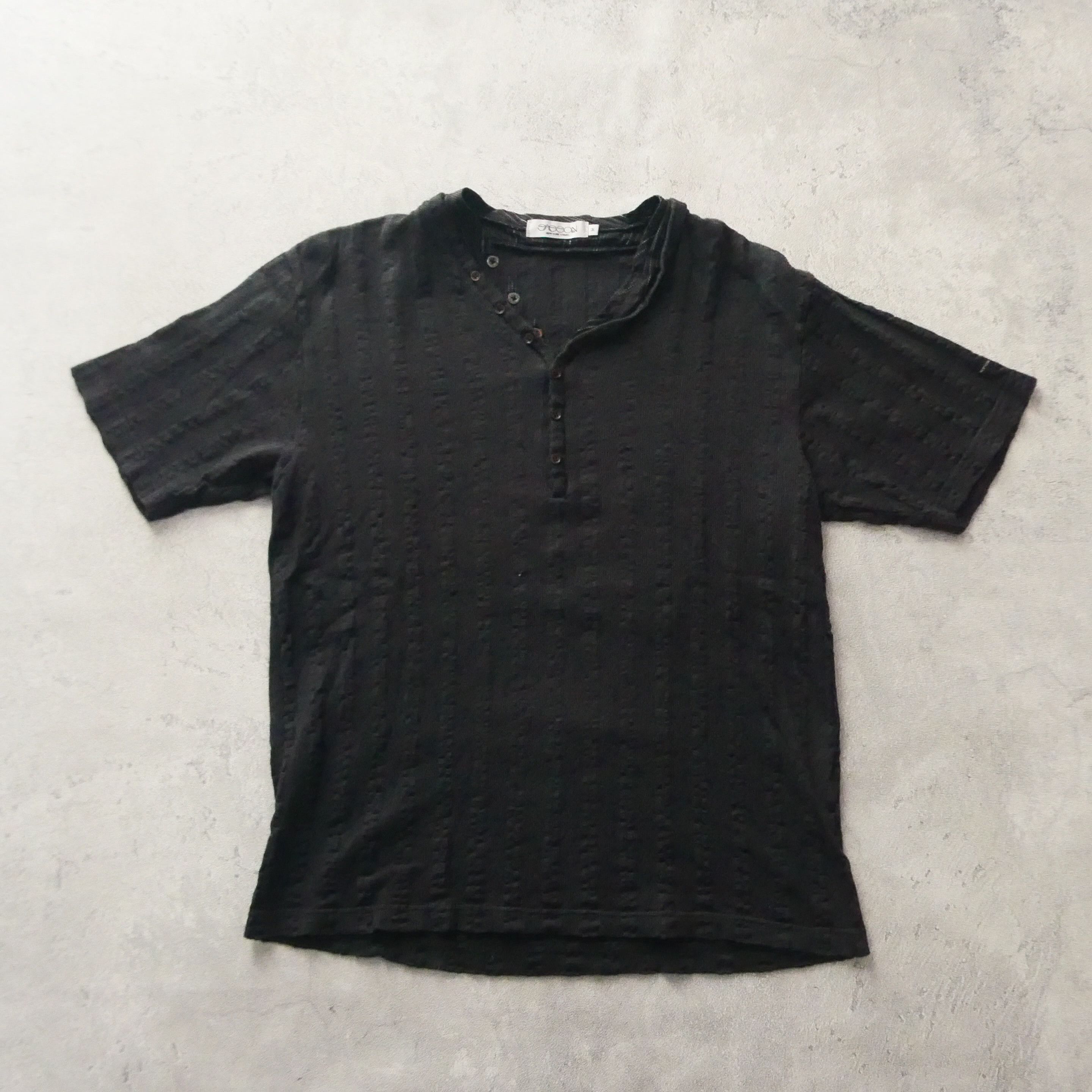 Japanese Brand Saggon Henley Striped Double Layer Black Tshirt Size US M / EU 48-50 / 2 - 1 Thumbnail