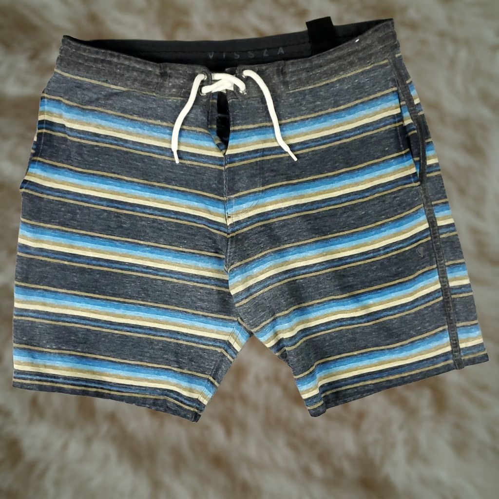 Vissla Vissla Mens Shorts Gray Striped Knit Board Swim Trunks 32 Bottom Size US 32 / EU 48 - 1 Thumbnail