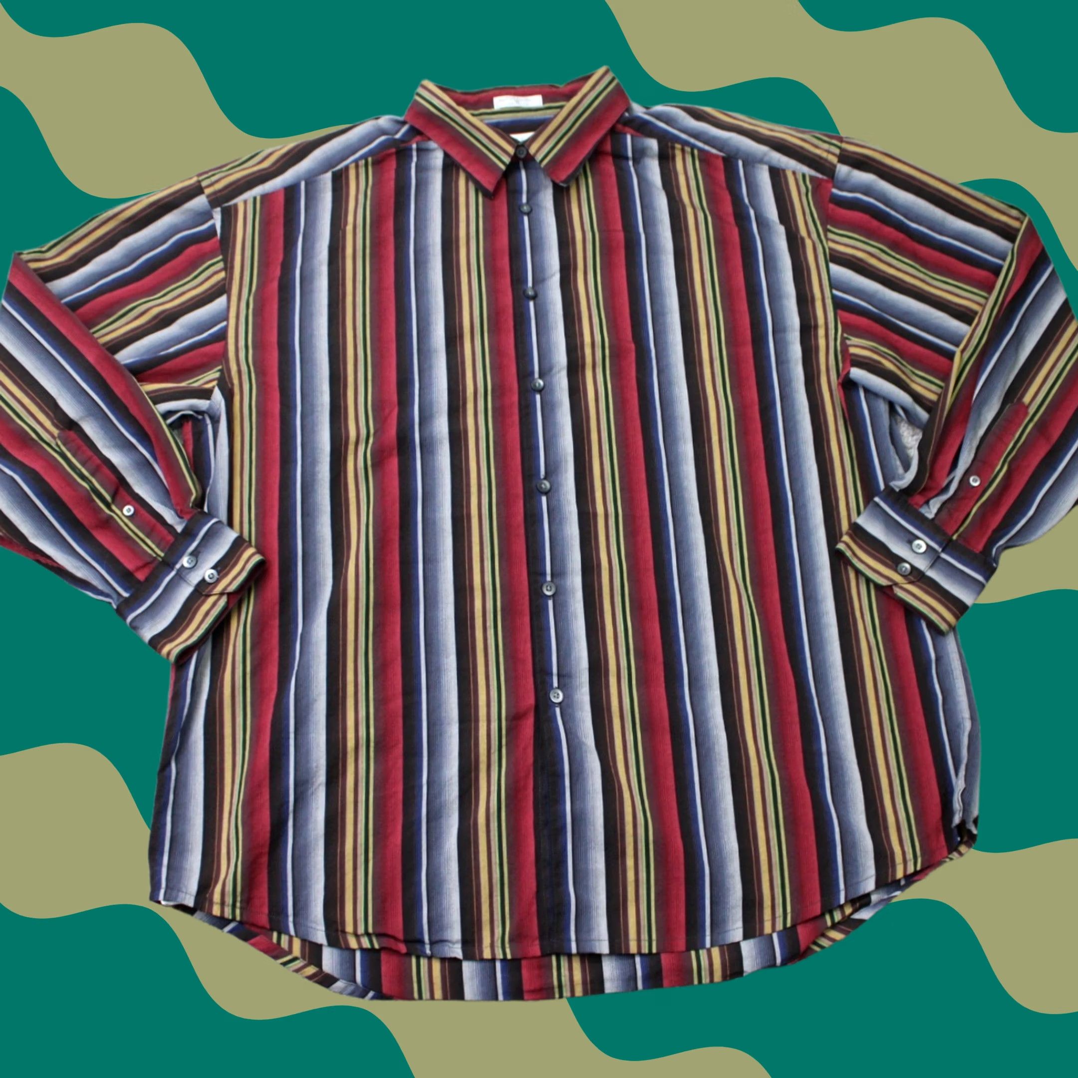 Geoffrey Beene Geoffrey Beene Shirt Mens XL Red/Gray/Brown Striped 100% Cotton Long Sleeve Size US XL / EU 56 / 4 - 1 Thumbnail
