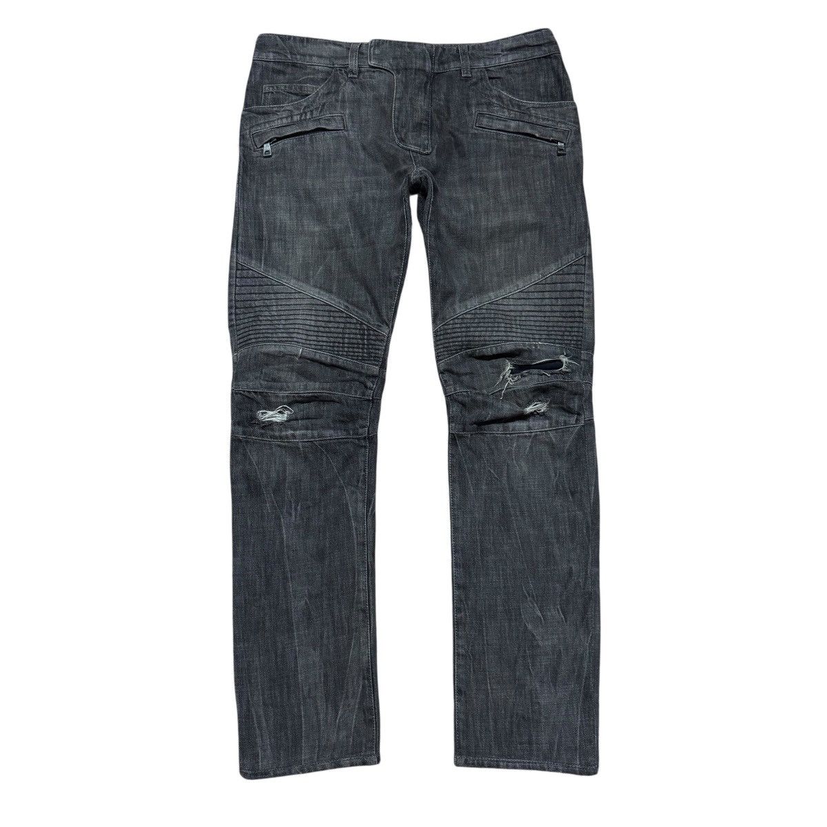 Balmain Decarnin era Classic Balmain Black Biker Jeans Distressed Size US 31 - 1 Thumbnail