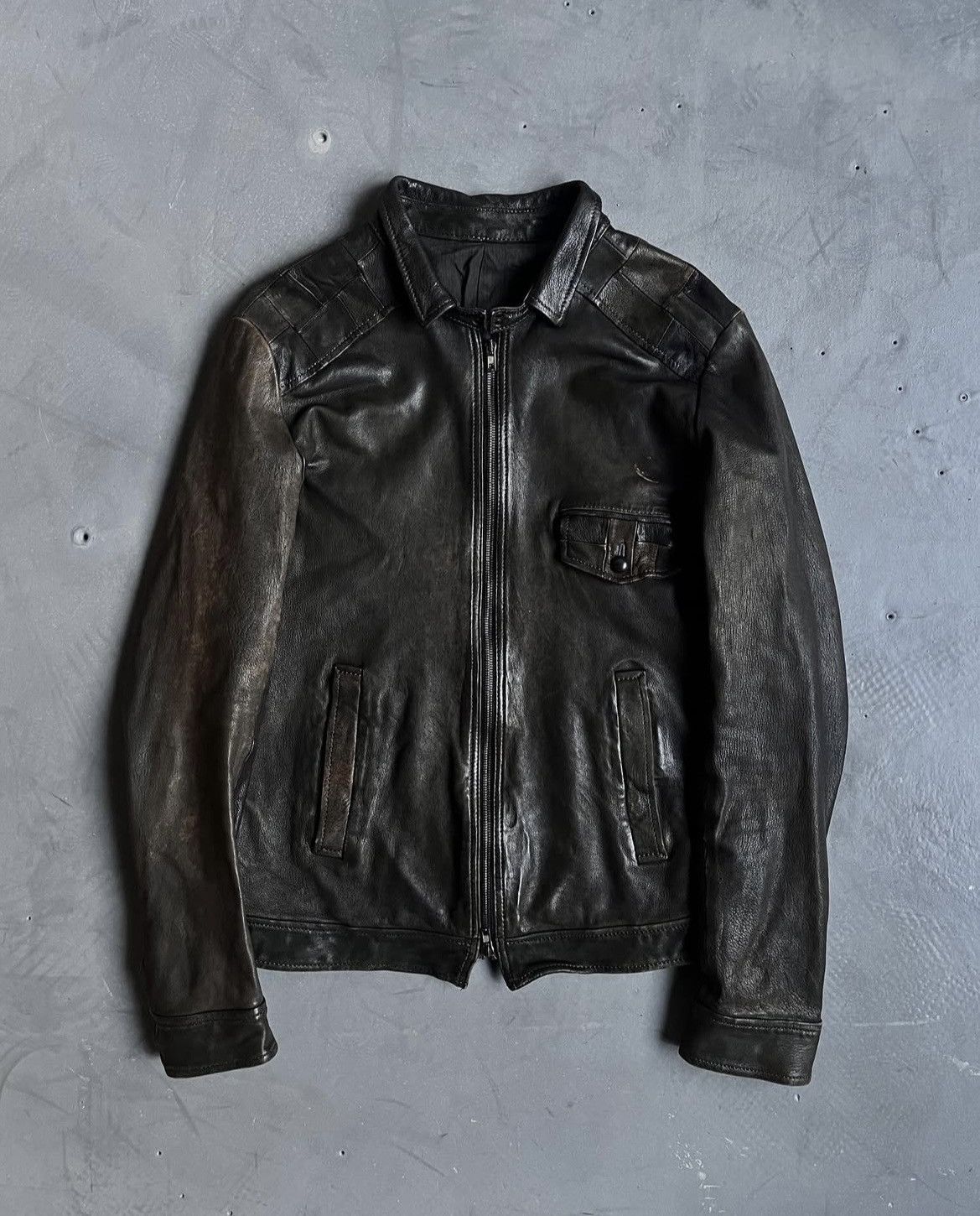 Diet Butcher Slim Skin × Japanese Brand Early 00s Object-dyed Patchwork Sheepskin Jacket Size US S / EU 44-46 / 1 - 1 Thumbnail