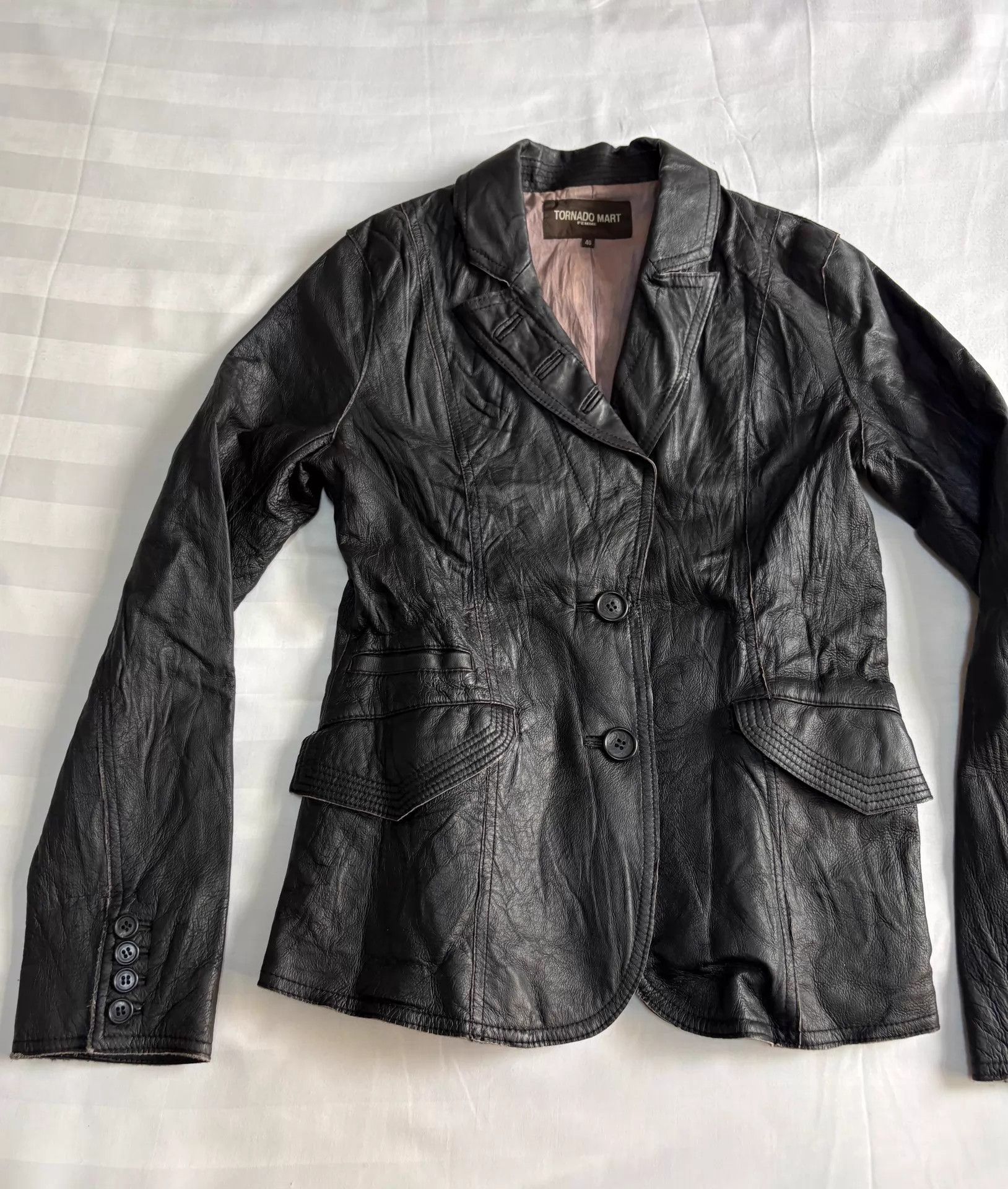 Tornado Mart Tornado Mart vintage blazer leather jacket wrinkled cut Size S / US 4 / IT 40 - 3 Thumbnail