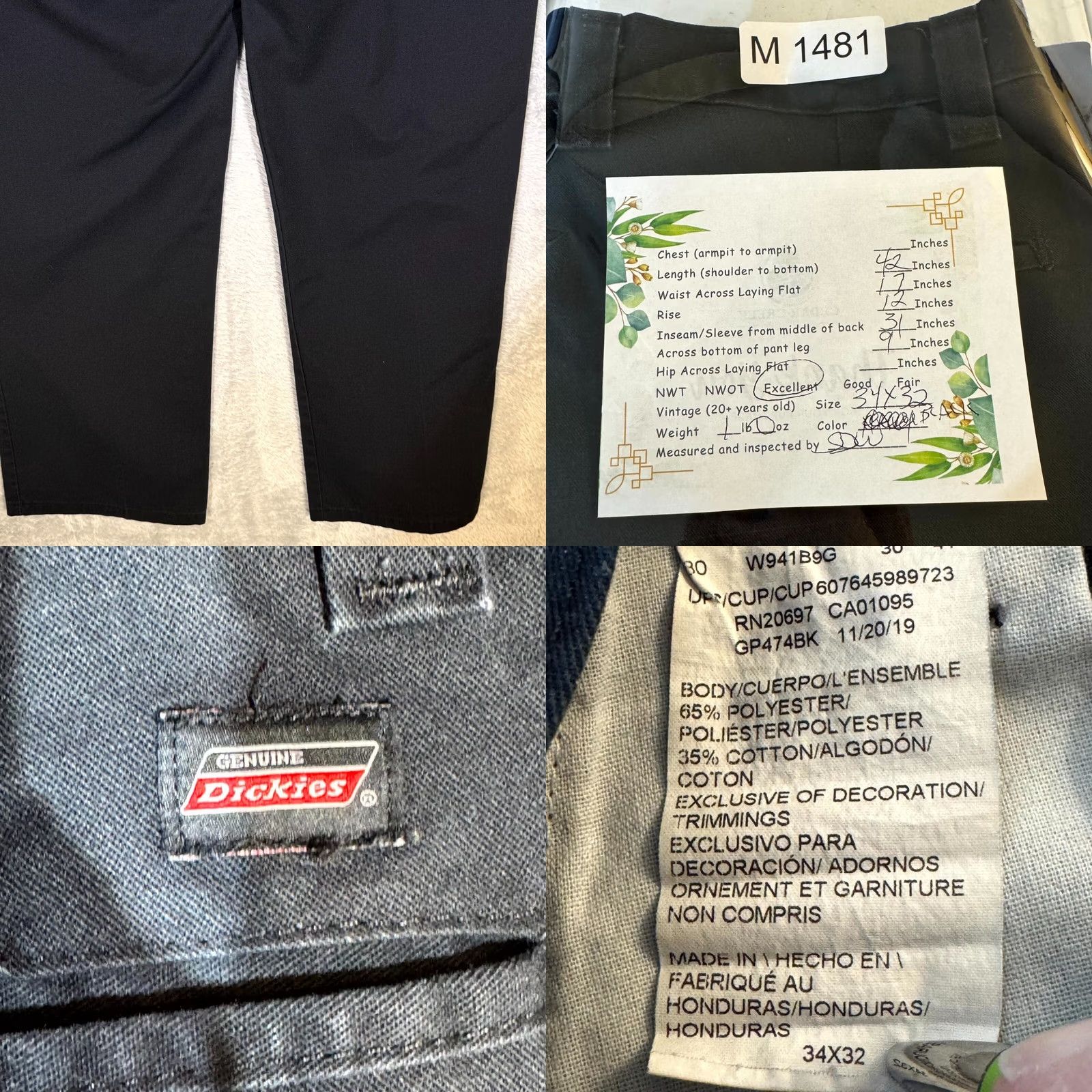 Dickies Dickies 874 Men’s Work Pants 34x32 Black Regular Fit Flat Front Zip Fly Size US 34 / EU 50 - 8 Thumbnail