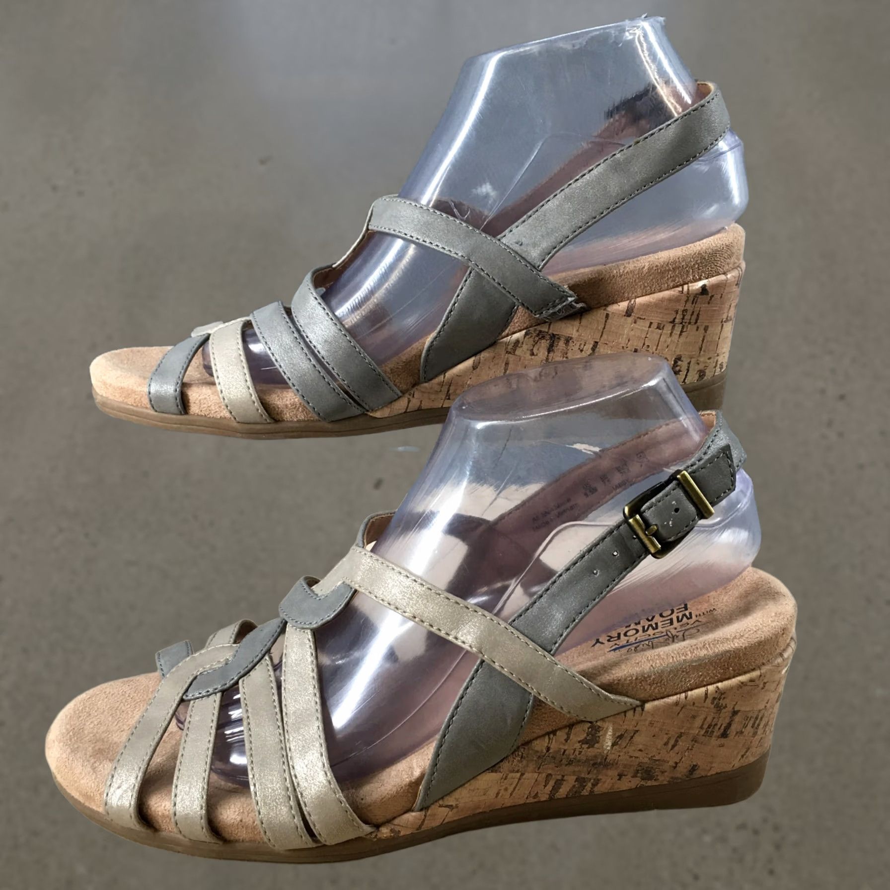 Vintage VINTAGE Lifestride Sandals Womens 9.5 M Tabby Wedge Cork Slingback Beige Faux Leather Size US 10 / IT 40 - 1 Thumbnail