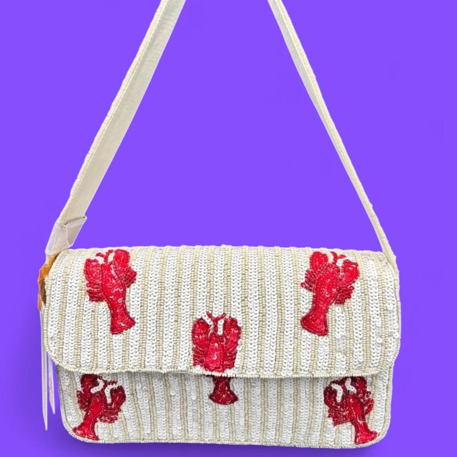 Marsell TikTok Viral Lobster Red & White Striped Beaded Bag Size ONE SIZE - 1 Thumbnail