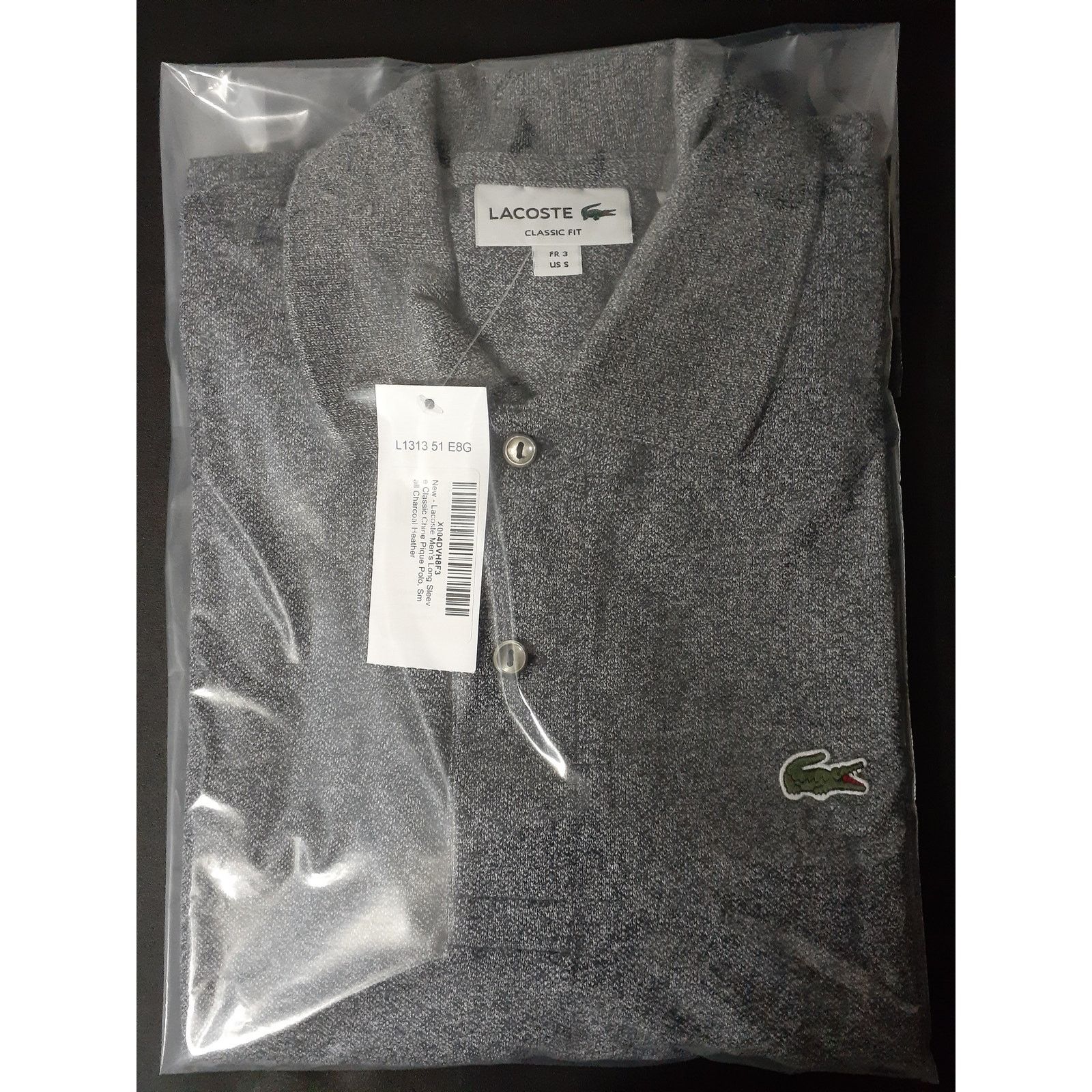 Lacoste Lacoste Mens Long Sleeve Classic Chine Pique Polo Charcoal S Size US S / EU 44-46 / 1 - 2 Thumbnail