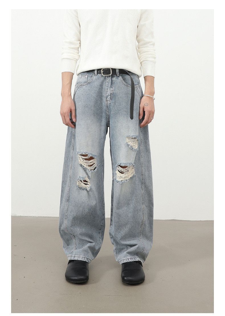 Japanese Brand American retro men's loose washed ripped curved jeans Size US 32 / EU 48 - 1 Thumbnail