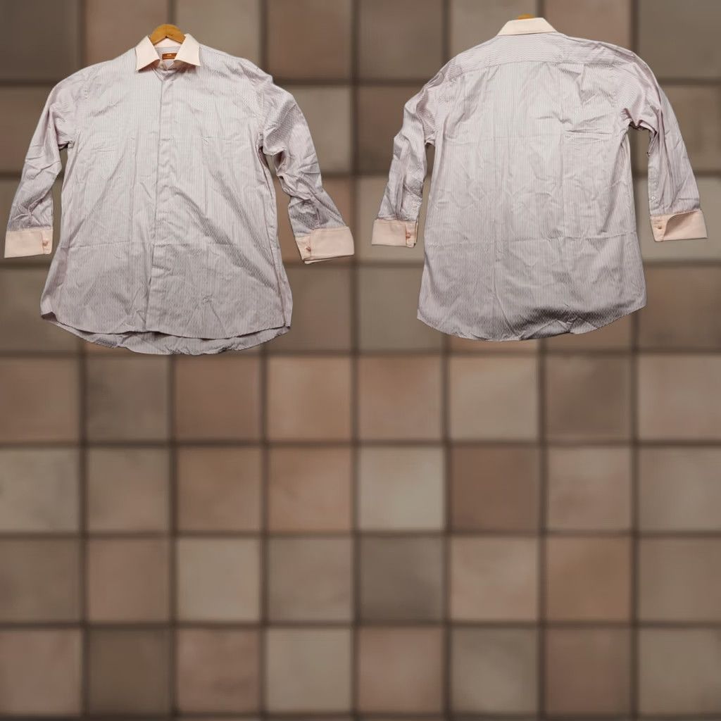 Steven Alan Steven Land Dress Shirt Mens 17.5 Pink Stripe Contrast Cuff Long Sleeve Button Up Collared 100% Cotton Size 48R - 1 Thumbnail