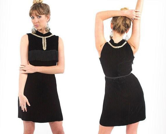 Designer 60s Audrey Hepburn Style Velvet Black Party Dress Vintage Size XL / US 12-14 / IT 48-50 - 1 Thumbnail